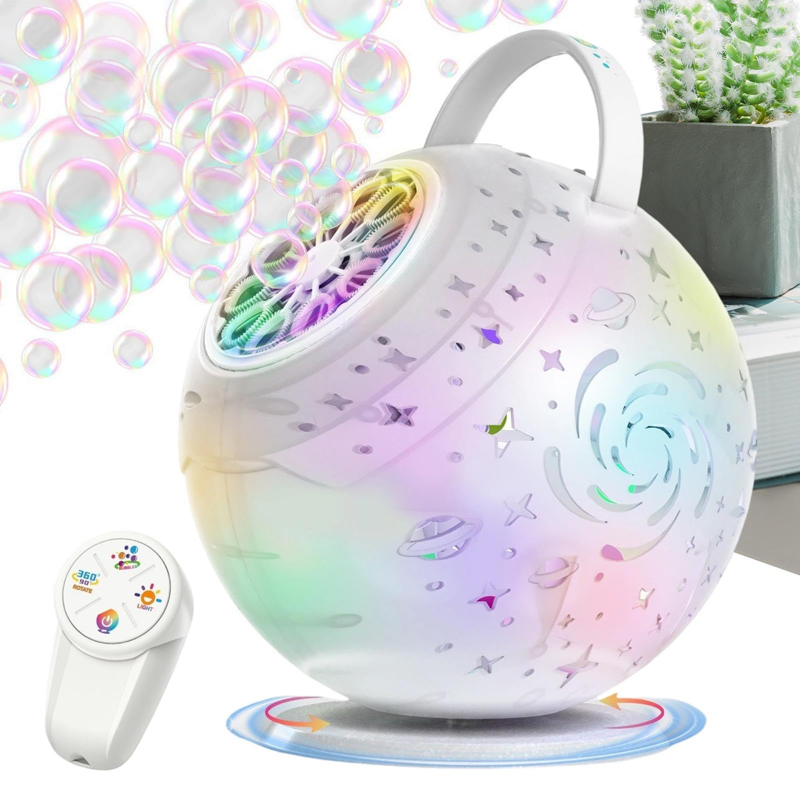 Seifenblasenmaschine für Kinder Wiederaufladbare 360-Grad-Auto-Rotation mit | 10-Loch-Seifenblasengerät Für den Außenbereich, Garten, Partys, Hochzeiten, Geburtstage, , Mädchen,