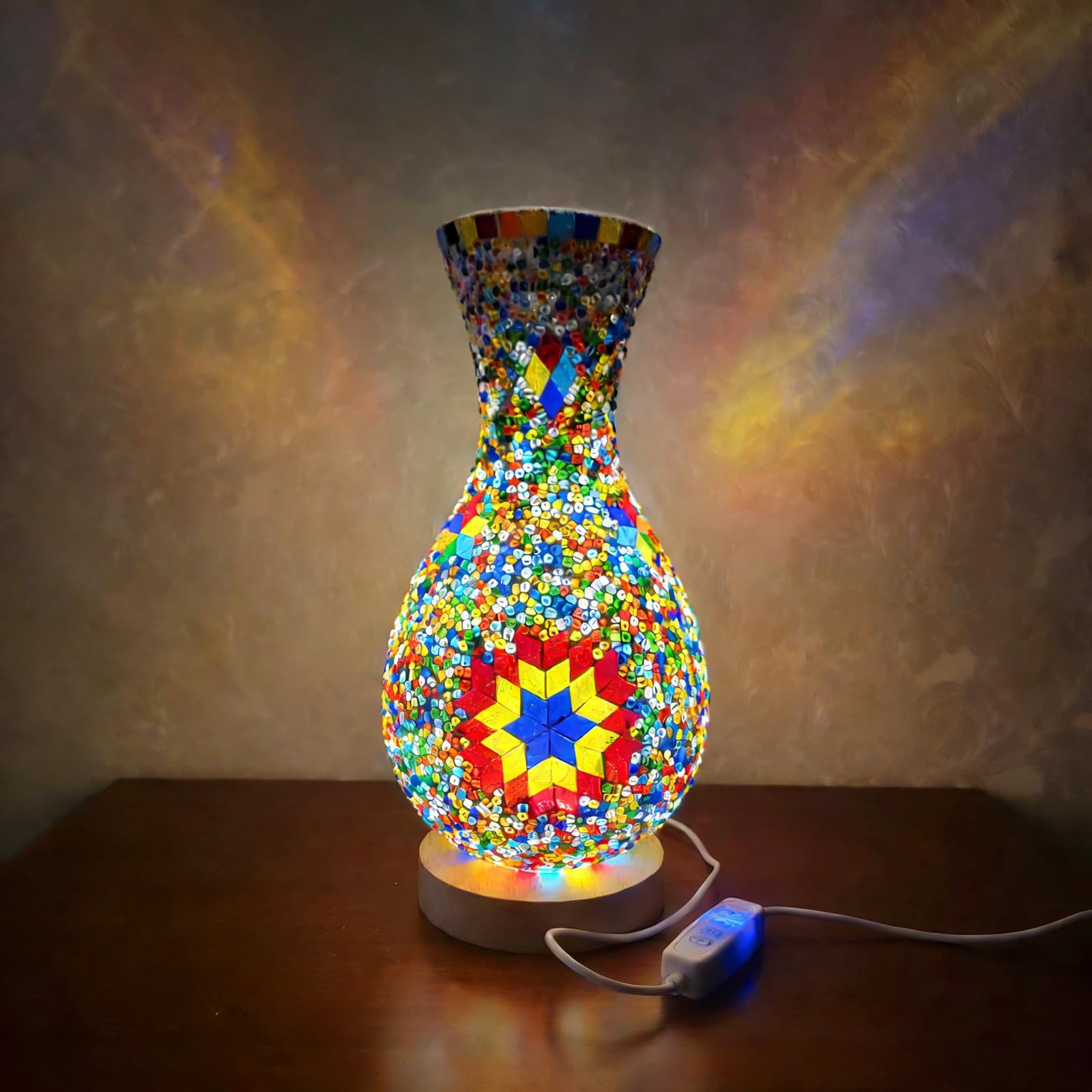 Mosaic Vase Lamp Vintage Romantic Handmade Bedroom Flirtatious Ambiance Night Light Premium Handmade Gift for Valentine’s Day, Anniversaries
