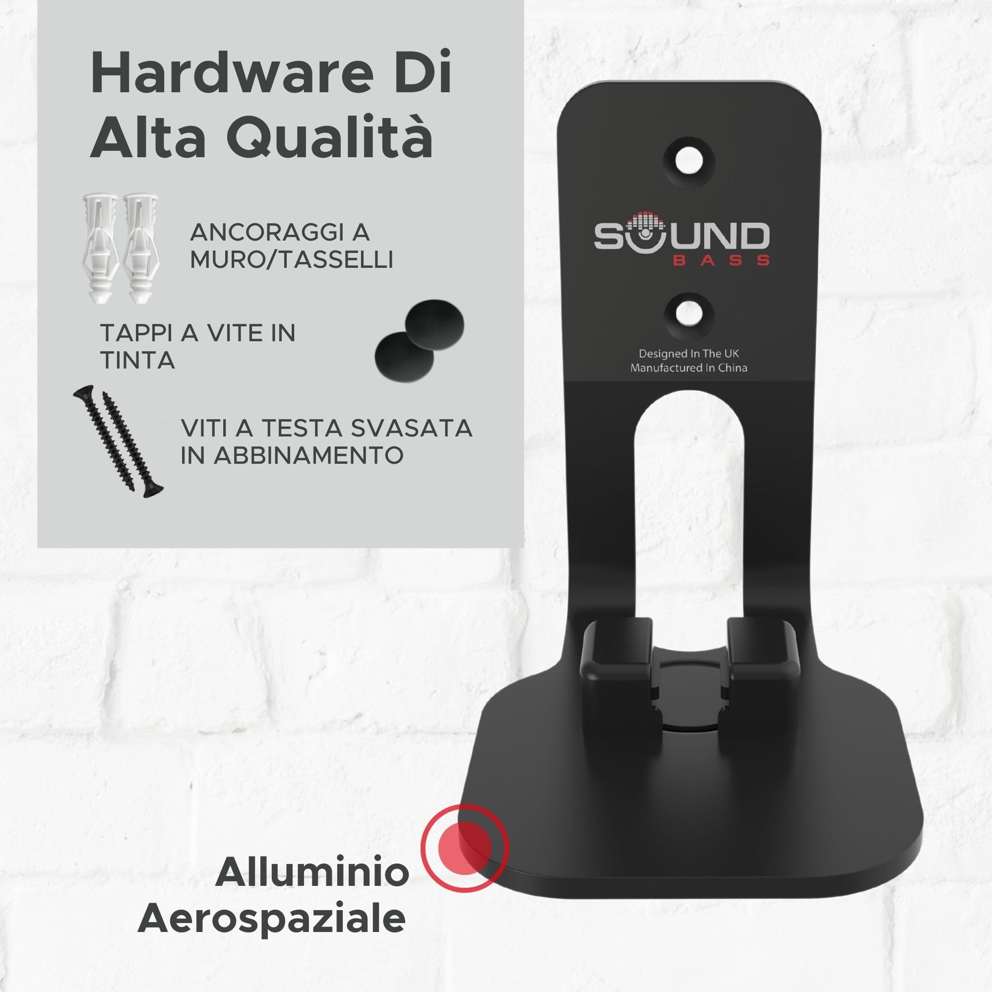 Sound bass ONE, ONE Gen 2, ONE SL & Play:1 Staffa per montaggio a parete, nero, compatibile con Sonos ONE, ONE Gen 2, ONE SL & PLAY1 Altoparlante, Progettato nel Regno Unito