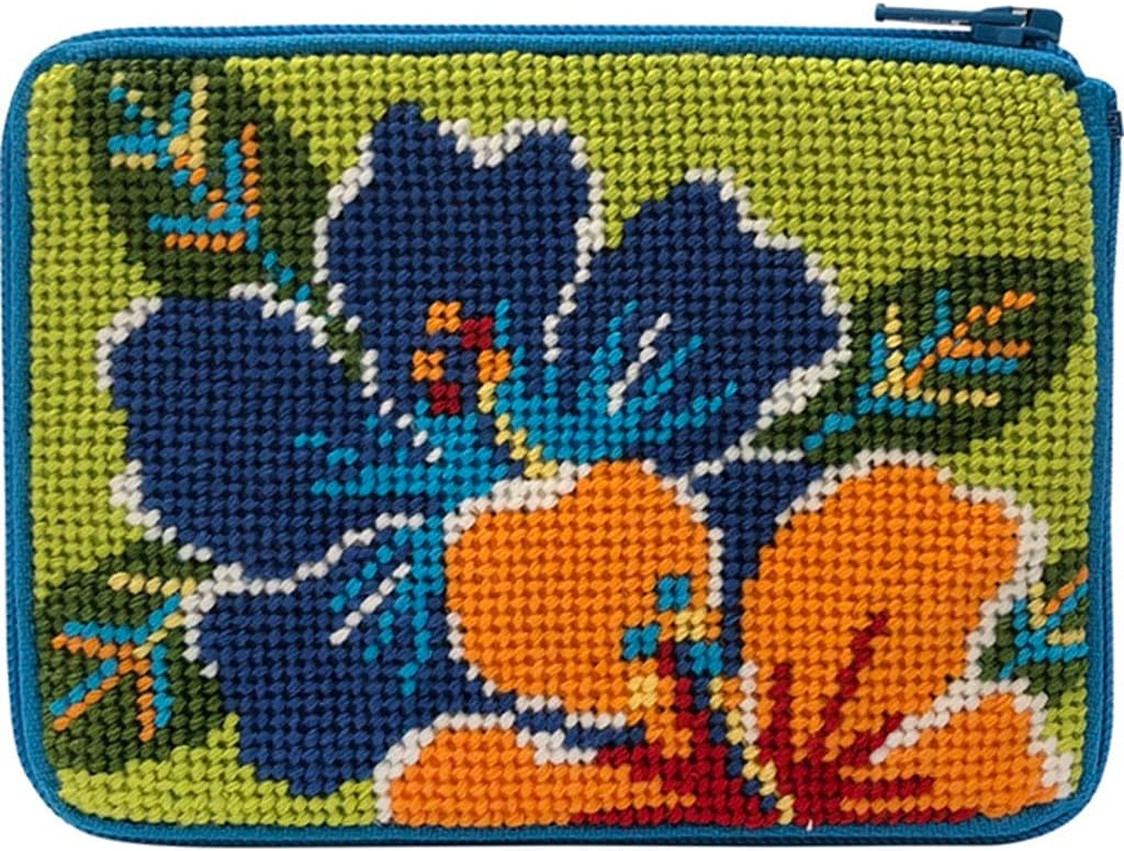 Stitch & Zip Coin Purse Kits, Cross Stitch Bright Hibiscus SZ323