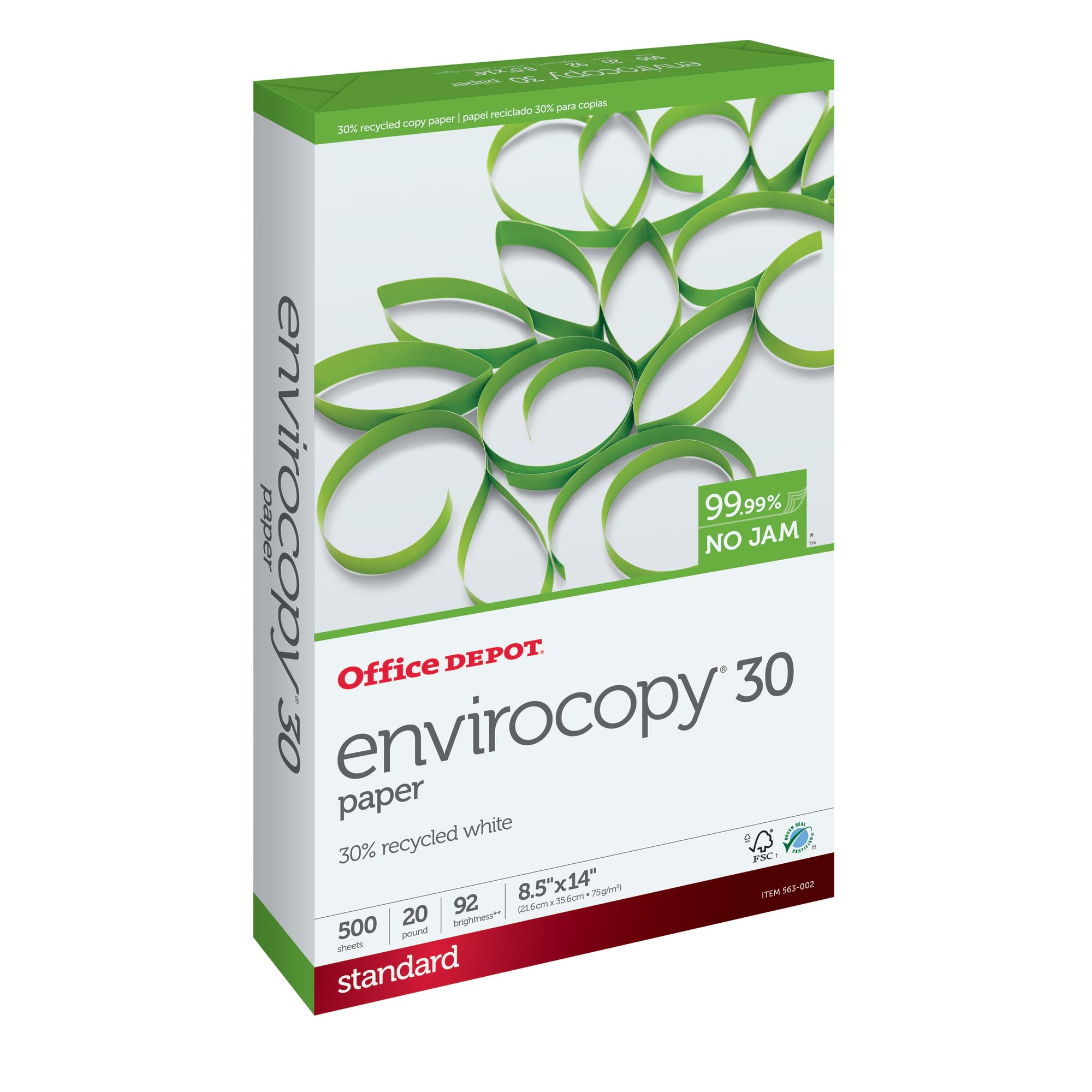 Office Depot® Brand EnviroCopy® Copier Paper, Legal Size (8 1/2" x 14"), Ream Of 500 Sheets, 20 Lb, 30% Recycled, FSC® Certified, White