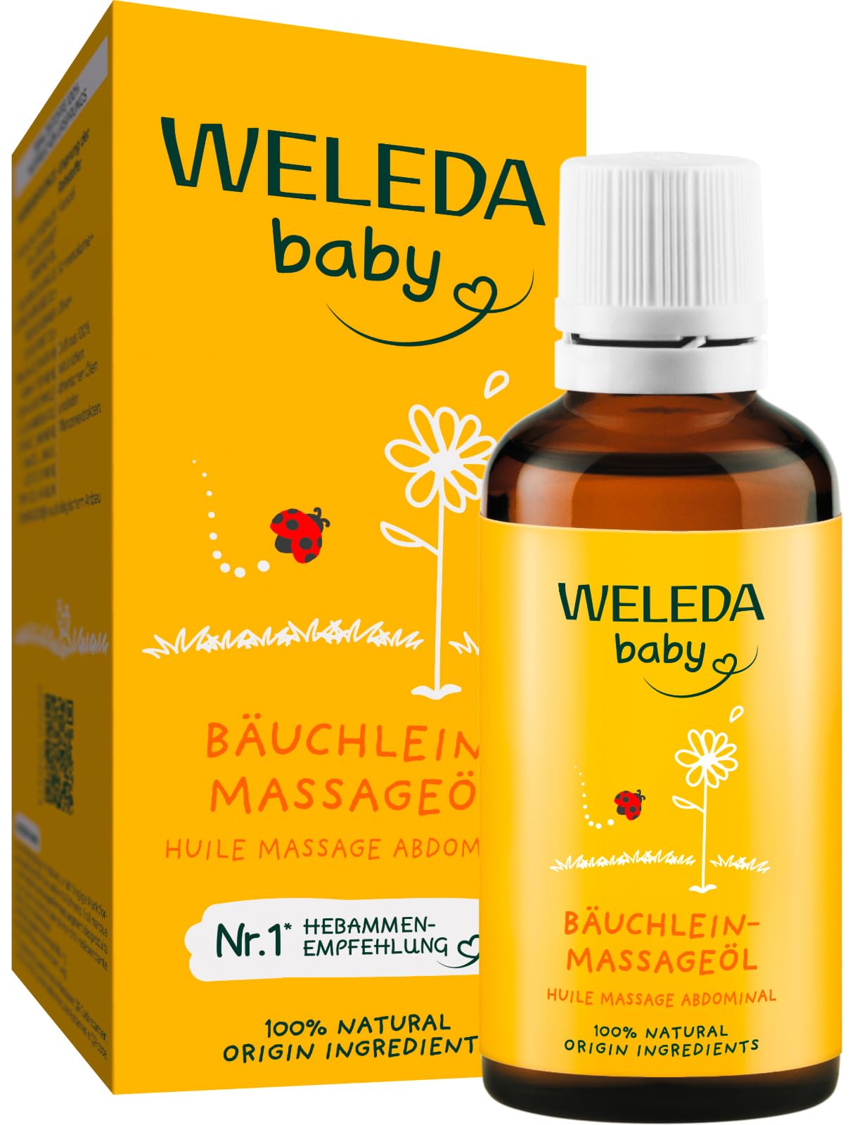 WELEDA Bio Baby Bäuchlein Massageöl, Naturkosmetik Massage Öl gegen Bauchschmerzen und Krämpfe von Babys und Kleinkindern, Pflegeöl zur Verdauungsförderung (1 x 50 ml)