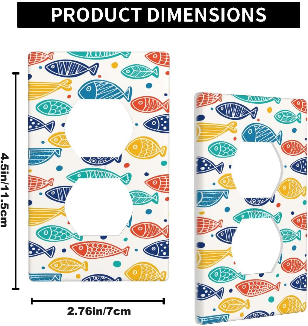 Tropical Fish Outlet Covers Colorful Group of Fish Cartoon Duplex Receptacle Wall Plate Standard 1-Gang Home Decorative Office