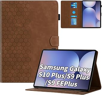 Samsung Galaxy Tab S10 Plus 2024/ S9 FE Plus 5G 12.4" 2023 Case, Multi-Angle Viewing Smart Stand with Pockets Auto Wake/Sleep Function PU Leather Tablet Case Flip Folio Cover Brown