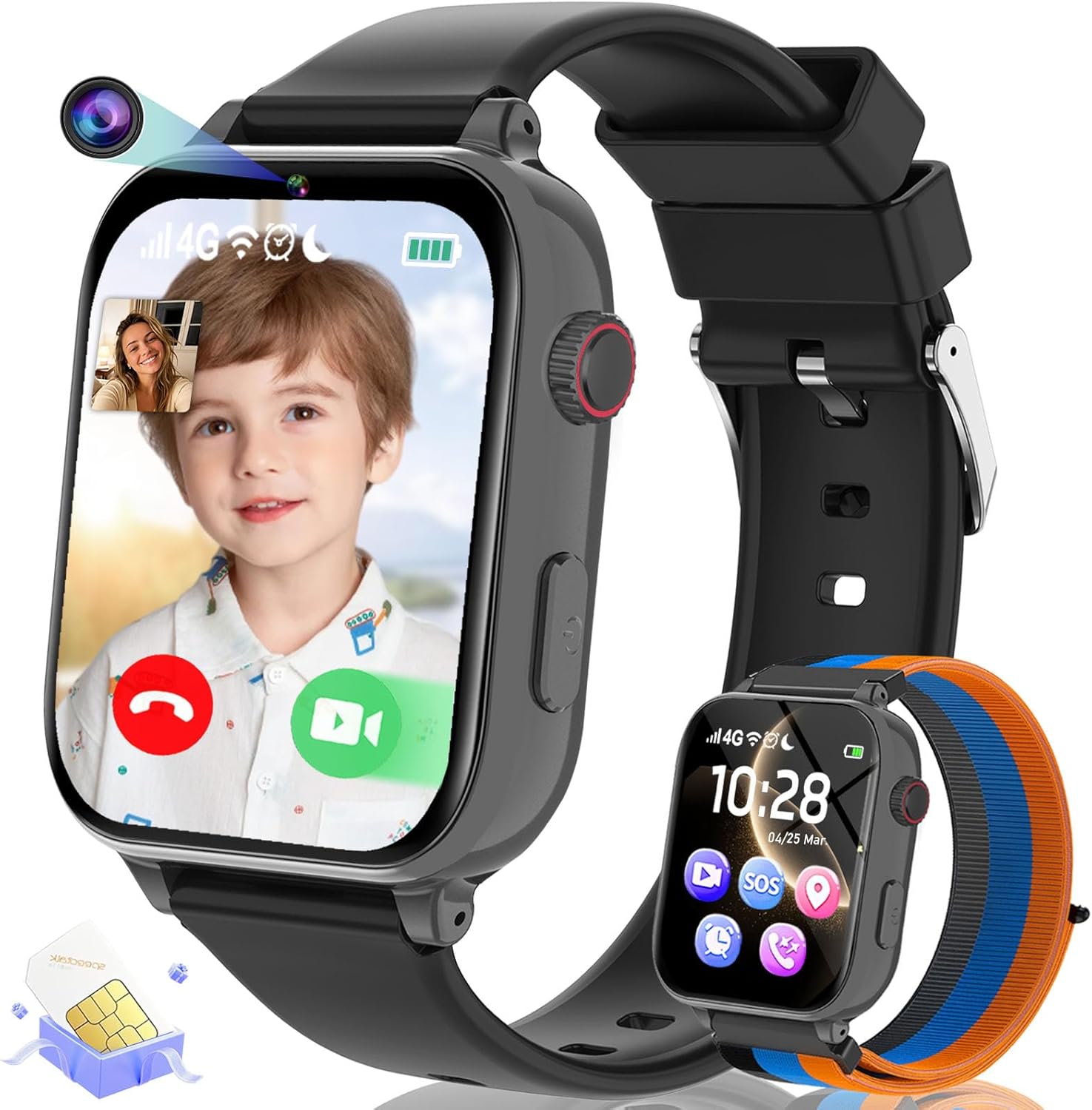 4G Kids Smart Watch for Kids,Smartwatch for Boys Girls with Call, GPS, SOS, Video Call, Voice Chat, Alarm, Touchscreen Smartwatch for Children Birthday Gift for 4-12 (Includes SIM Card),Bright Blue