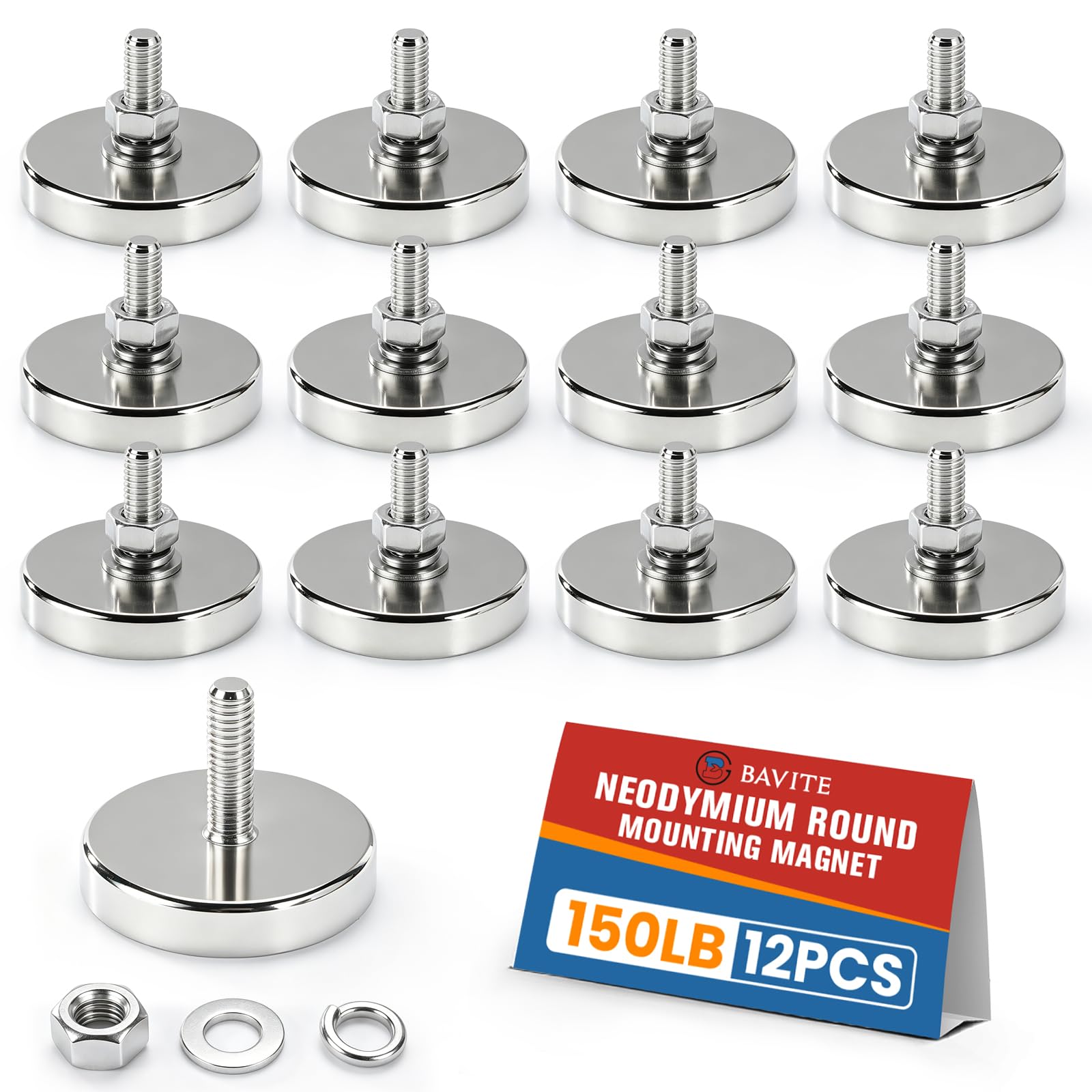 E BAVITE Neodymium Round Base Mounting Magnet 150LBS, 12 Pack