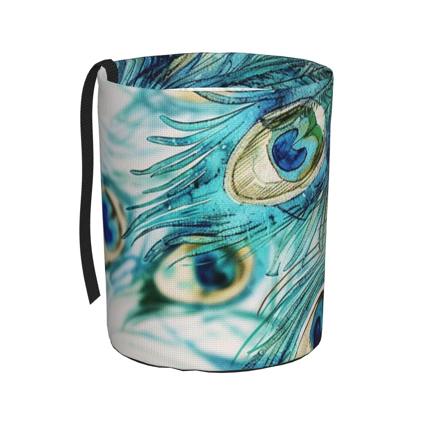 Feather of Peacock Portable Car Trash Bin Hanging Garbage Can Watercolor Lightweight Car Trash Bag for Back Seat, Collapsible Car Organizations Vehicle Interior Accessories