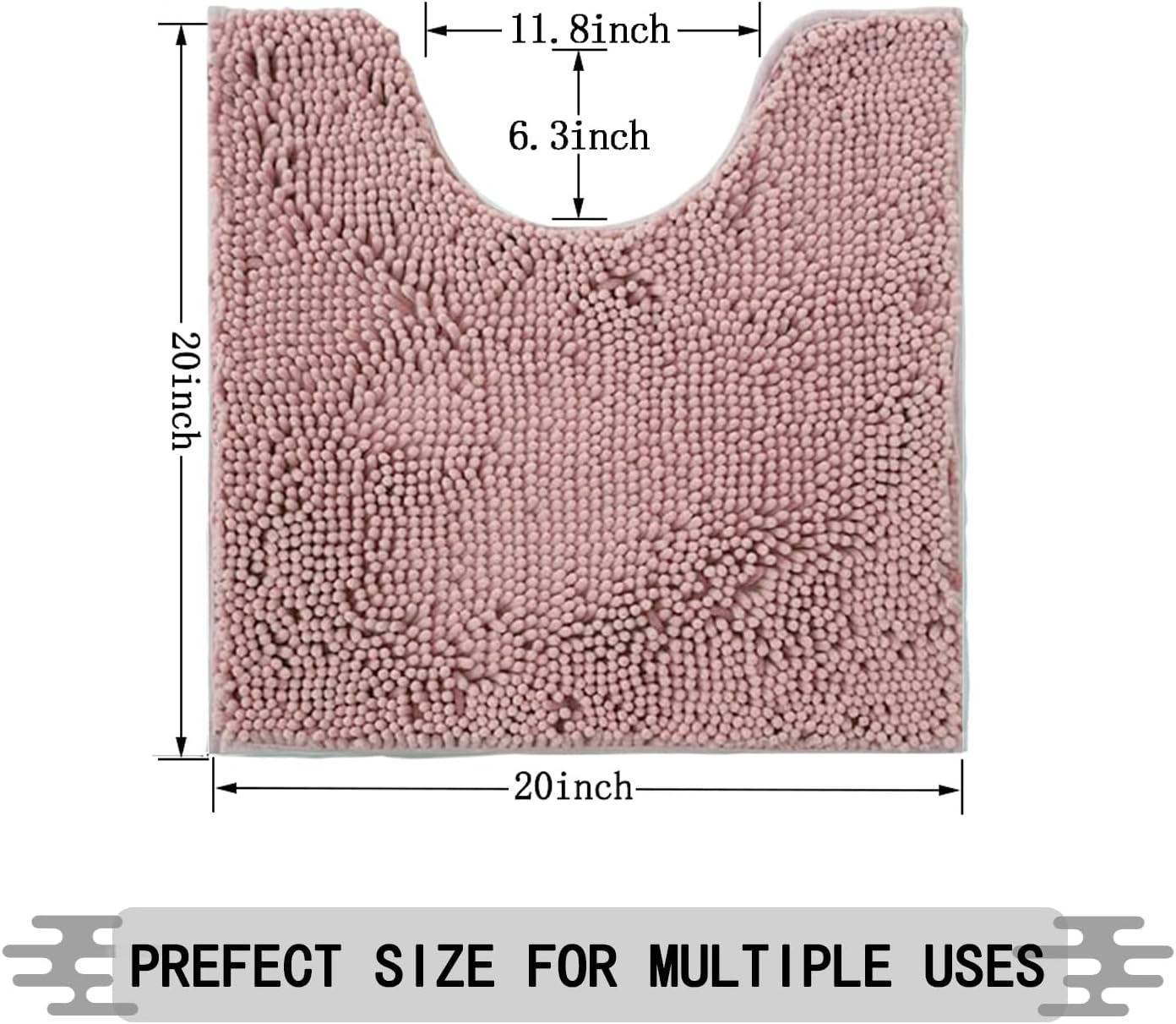 Toilet Rugs U Shaped Washable 20''x20'',Ultra Soft Absorbent Chenille Non Slip Contour Bathroom Rugs for Toilet,Dry Quickly, Machine Washable Bath Mats,Dusty Rose - Image 2
