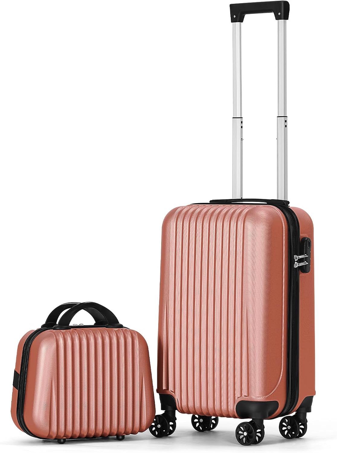 2-Piece Hardshell Luggage Set: 20-Inch Carry-On Suitcase with Spinner Wheels & 14-Inch Stackable Travel Handbag, ABS Durable Lightweight Travel Trolley Set for 1-4 Day Trips (Silver)