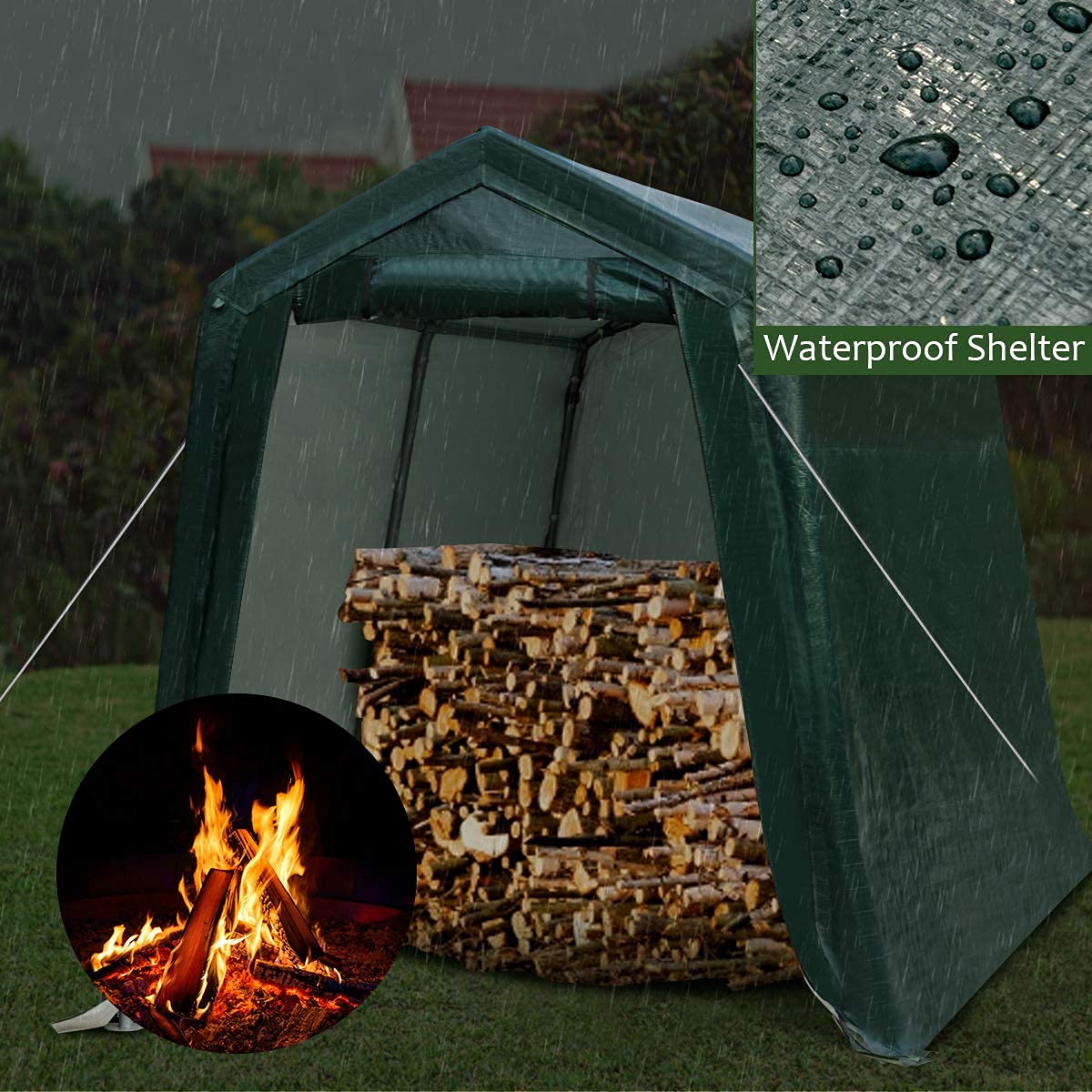Tangkula 7 Ft x 12 Ft Outdoor Storage Shelter, Patio Storage Tent