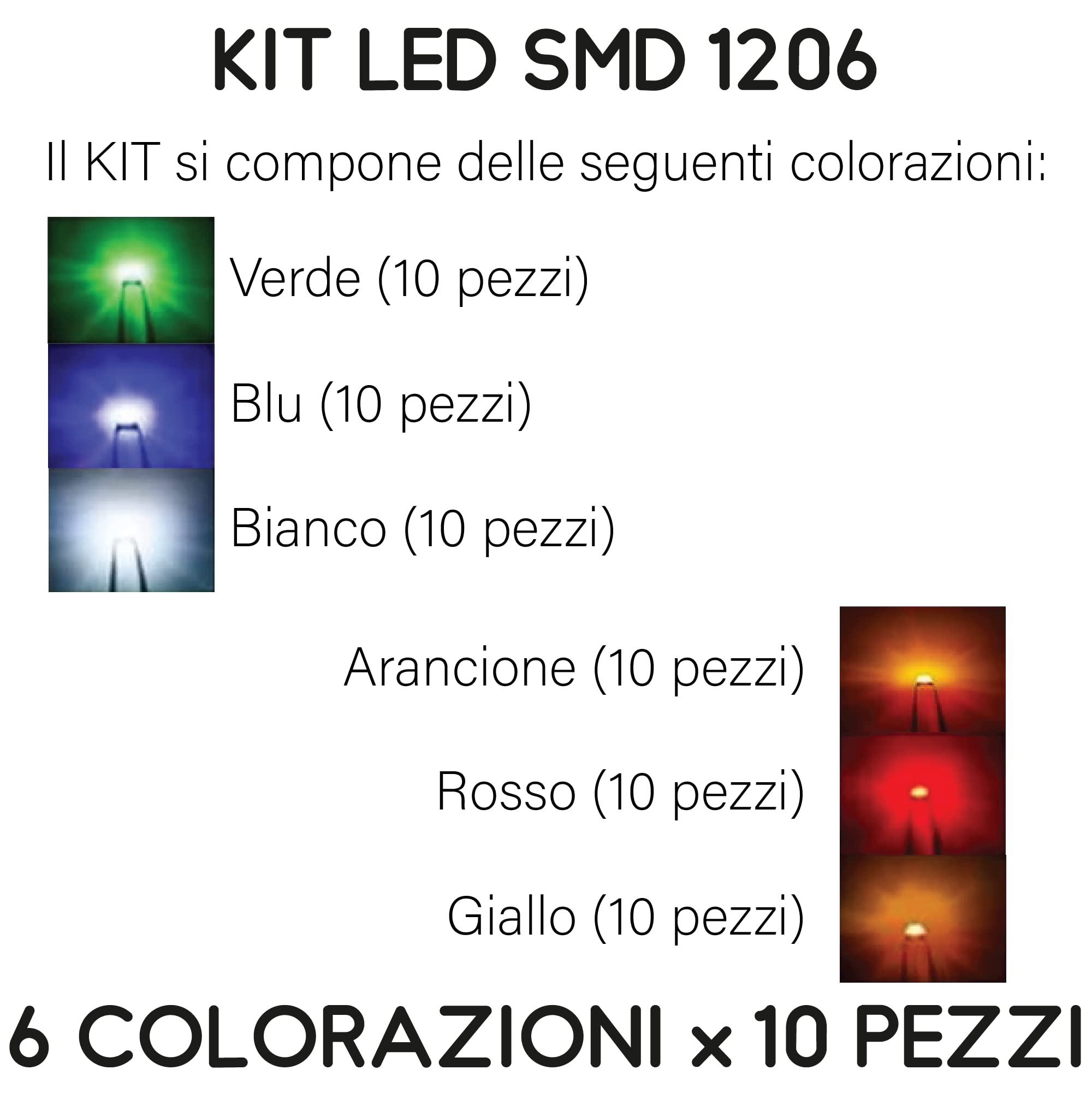 Kit di LED SMD 1206-6 colori - 60 pezzi