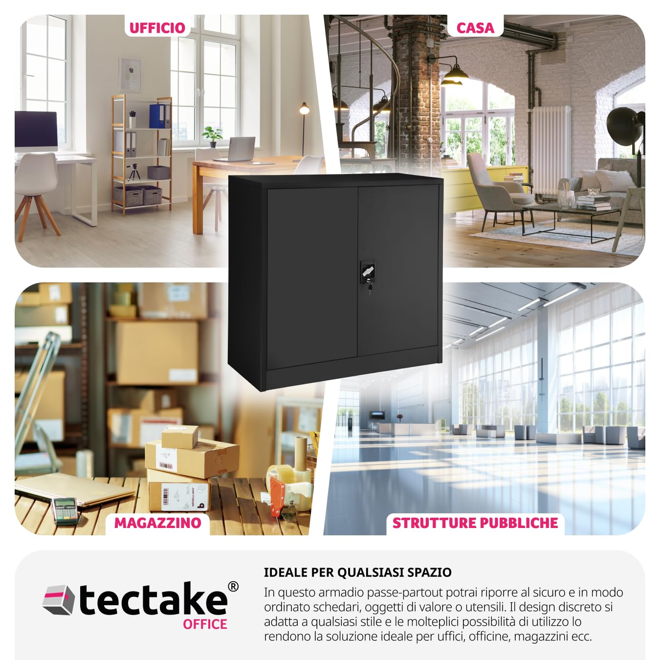 tectake 800598 - Armadietto Portadocumenti, ripiani regolabili in altezza, facile da montare, diversi modelli (90 x 40 x 90 cm, n.402941)