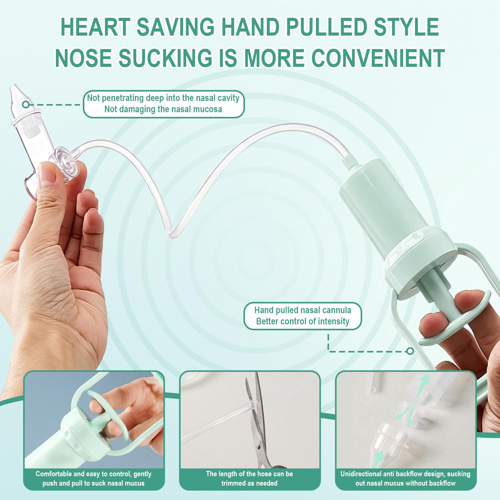 Aspirateur Nasal Manuel Mouche Nez Bébé Pompe Portable Nettoyeur Réutilisable Vert Clair