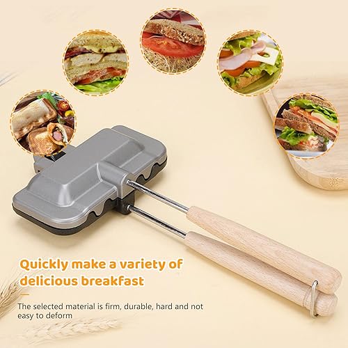 Miniatura 3 de Longzhuo Sartén antiadherente de doble cara para sándwich para desayuno para hacer sándwiches de desayuno con mango extraíble para desayuno