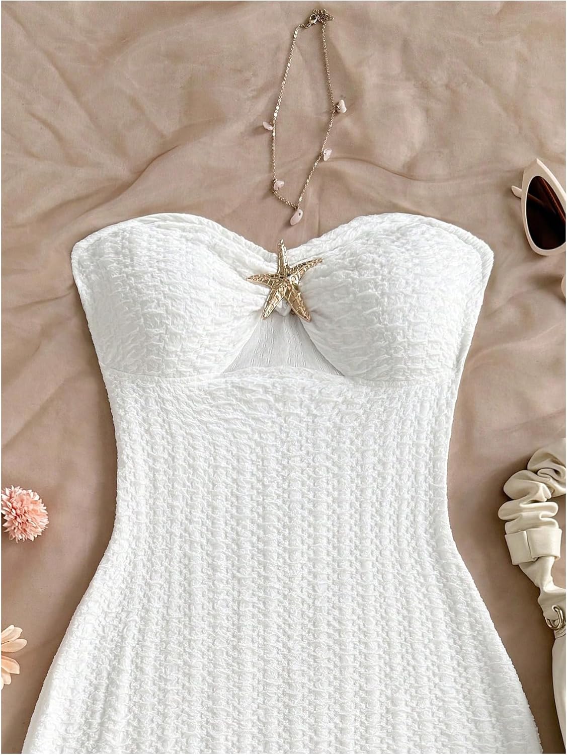 MakeMeChic Women's Strapless Dress Starfish Metal Sleeveless Bodycon Tube Mini Dresses