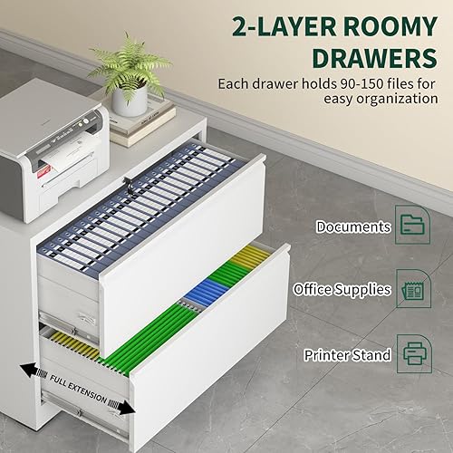 Miniatura 5 de Archivador lateral de 2 cajones con cerradura, archivadores para oficina en casa, tamaño legalcarta A4, gabinete de almacenamiento, requiere
