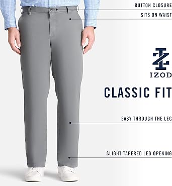 Izod Men's Performance Stretch Classic Fit Flat Front Chino Pant