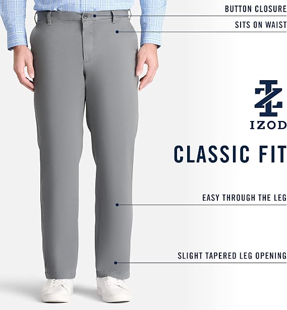 Izod Men's Performance Stretch Classic Fit Flat Front Chino Pant