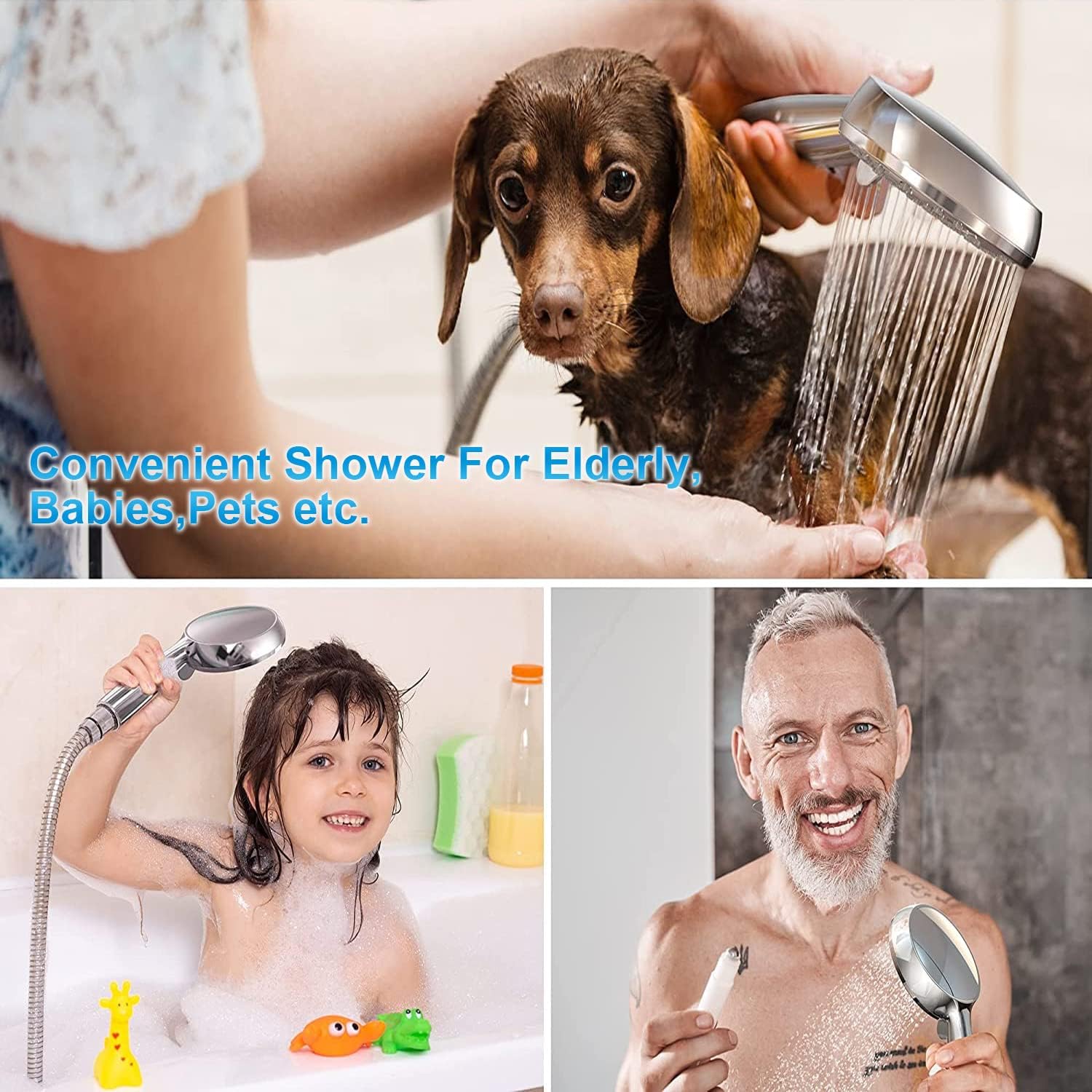 EMBATHER 8 Function Shower Heads with Handheld Spray, High Pressure Shower Handle Set with 4.7 Inch Shower Sprayer and 71 Inch Stainless Steel Hose, Polished Chrome