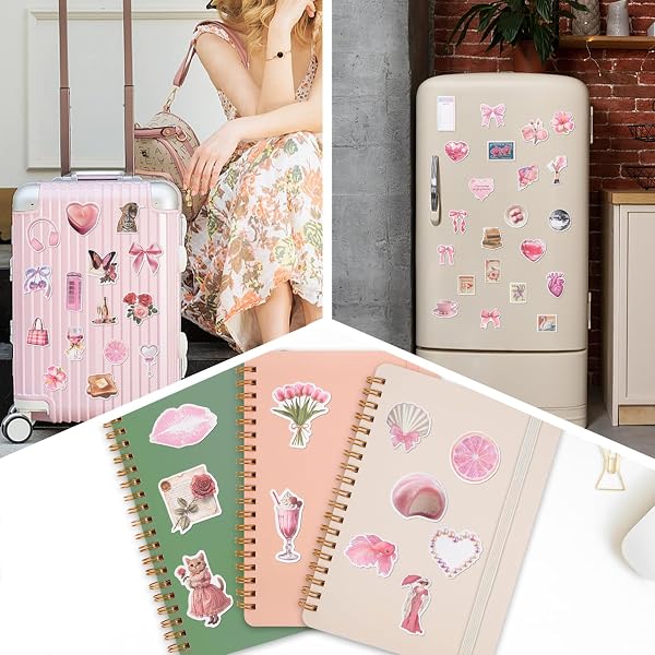 100 Pièces Stickers Rose Vintage | Autocollant Mignons Imperméables pour la Journalisation du Scrapbooking | Stickers Aesthetic pour étui de Téléphone Ordinateur Portable Bagages - 5