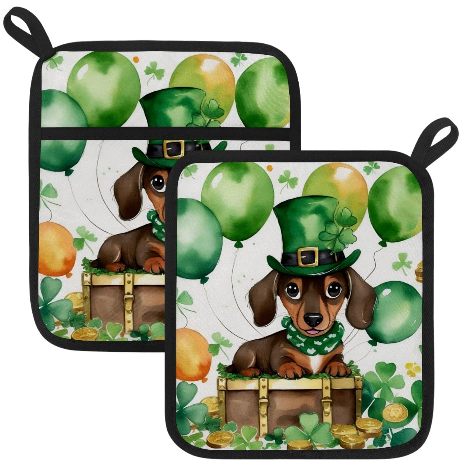 VAPOKF St. Patrick's Day Dog Kitchen Hot Pot Holder, Pot Holders Heat Resistant Pot Holder with Pocket Heat Resistant Trivets for Hot Pans Cotton Pot Mitts for Kitchen Cooking Baking