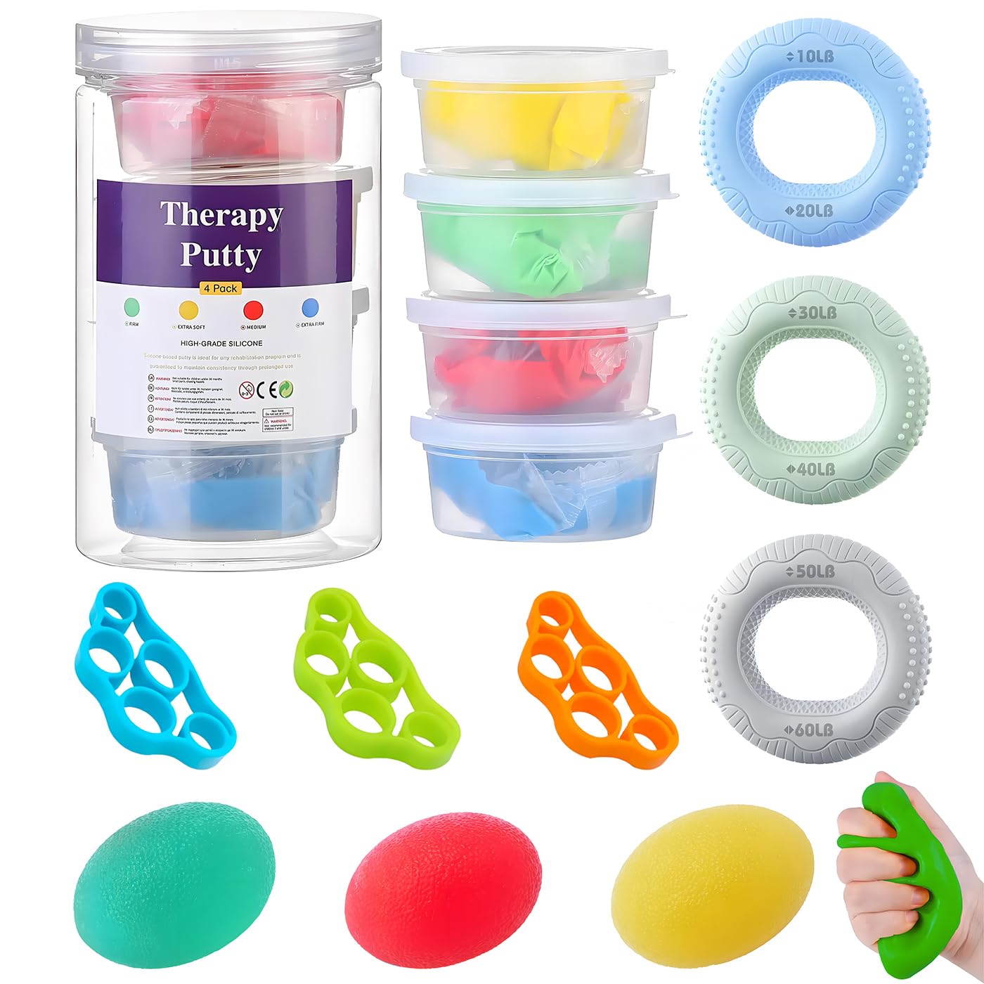 Handtherapie-Kitte-Set, Griffkrafttrainer, Unterarmstärker, Stressbälle, Handstärkungsgeräte, Griffstärkung, Geschicklichkeit, Mobilität, Stressabbau bei Verletzungen, 15 Stück