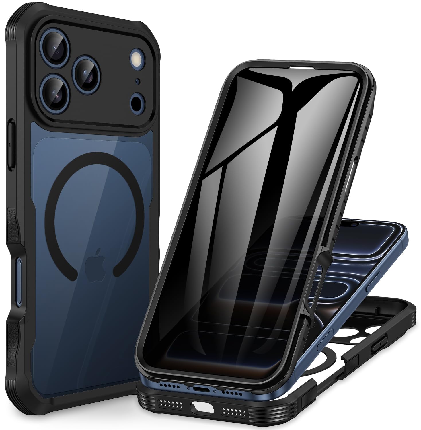 CENHUFO Magnetica Privacy Cover iPhone 17 Pro Max [Compatibile con Magsafe] Integrata Vetro Temperato Anti Spia Schermo e Protezione Fotocamera, Custodia Antiurto 360 Gradi Doppia Faccia Case -Nero