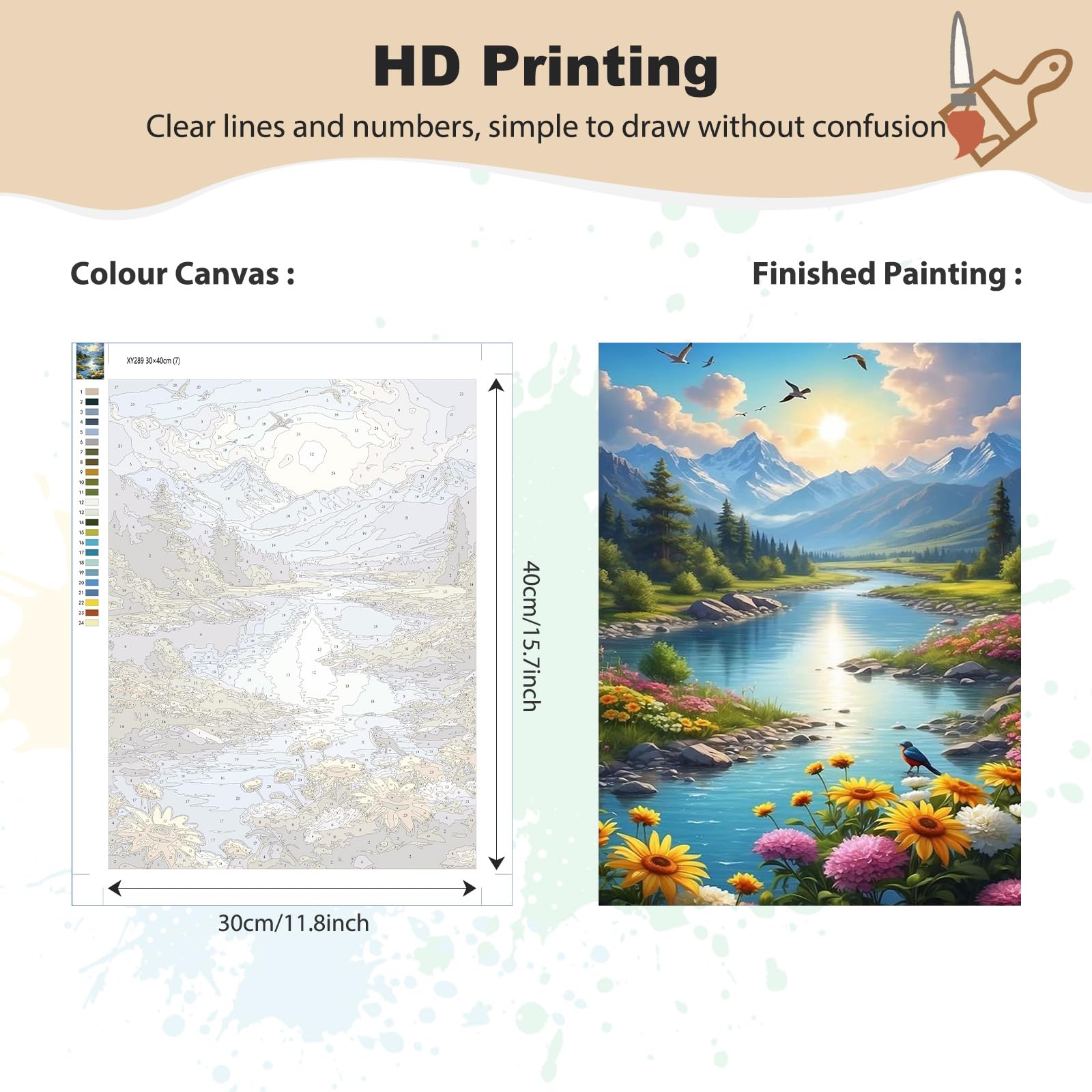 MEIYUDA Dipingere con i Numeri Adulti con Telaio Paesaggio, Viaggio in Auto Kit di Pittura a Olio su Tela Fai-da-Te con Pennelli Pittura a Pigmento Acrilico Disegno, Decora la Casa Regalo 30x40cm