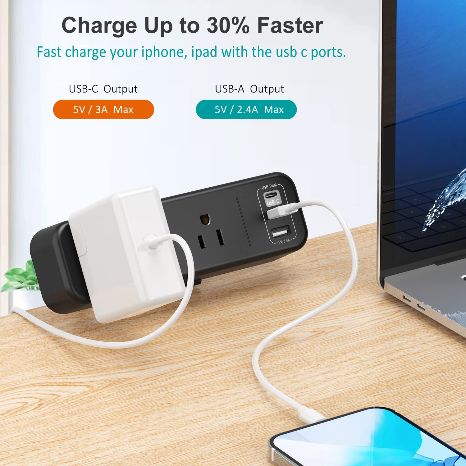 Desk Edge Power Strip With USB Ports Desktop Clamp - View #8