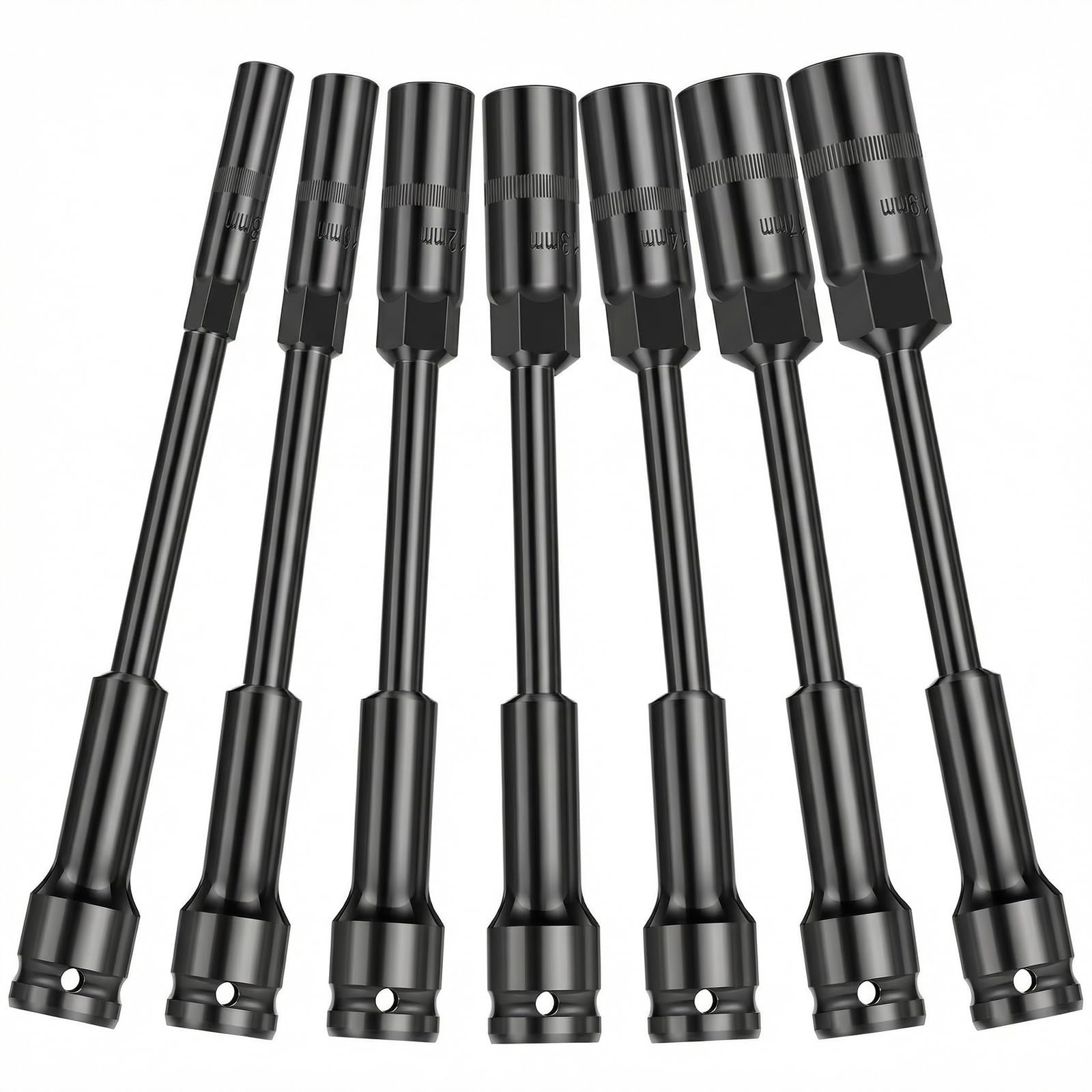 Juego de 7 llaves de impacto de 0.5 pulgadas, métricas de 8 a 19 mm, kit de llaves de acero resistente para llave de impacto eléctrica