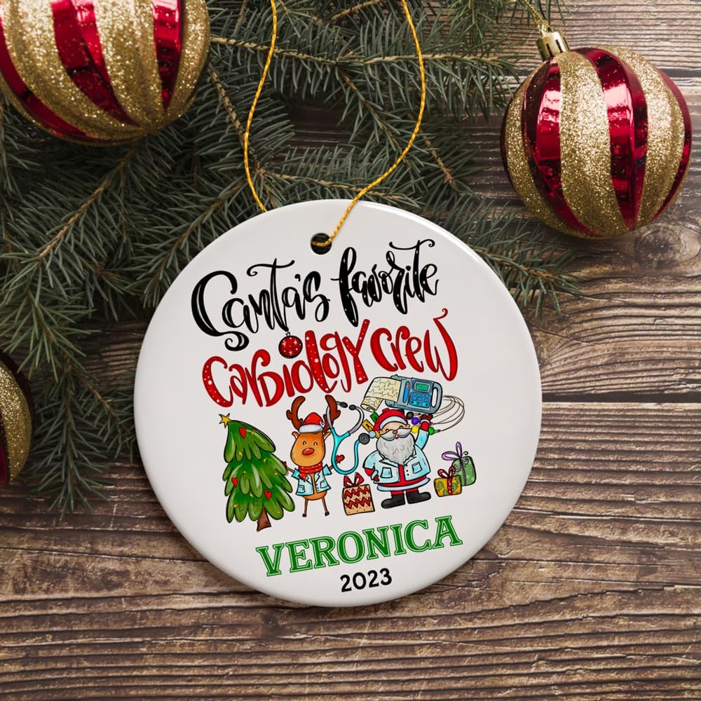 Santa's Favorite Cardiology Crew Personalized Christmas Ornament, Heart Health Teamwork Appreciation Gift (Circle)