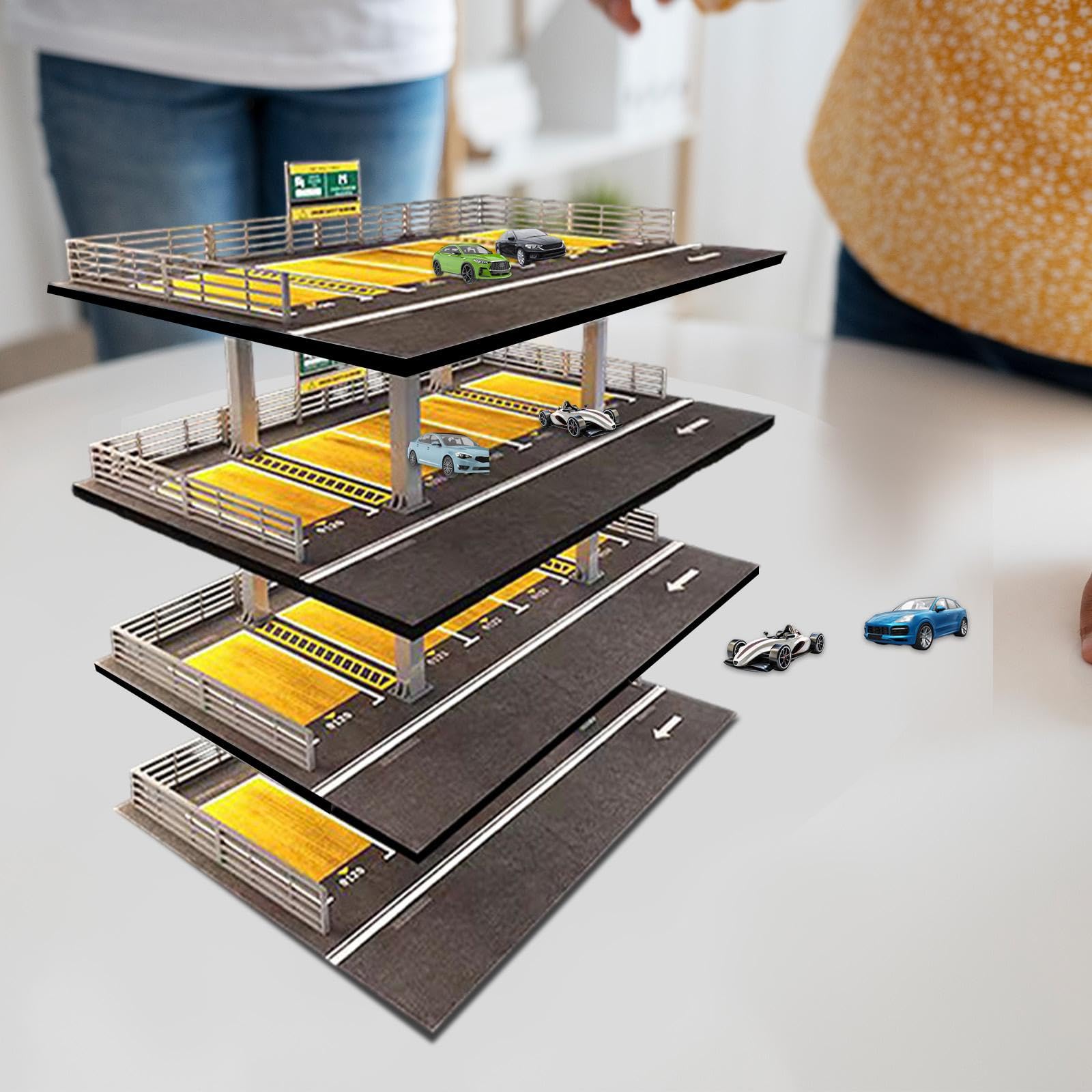 Ausstellungsstück für Modellautos Im Maßstab 1:64 mit Parkplatzszene für Sammler, Amerikanischer 4-Schicht