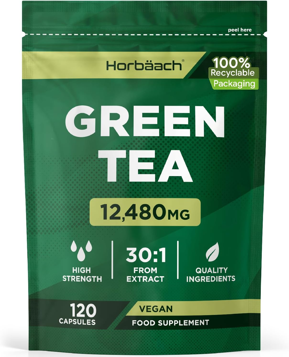 Groene Thee Capsules 12480mg | 120 Vegan Extrakt Stk | EGCg | Green Tea Extract | Hoog Gedoseerd | Horbaach