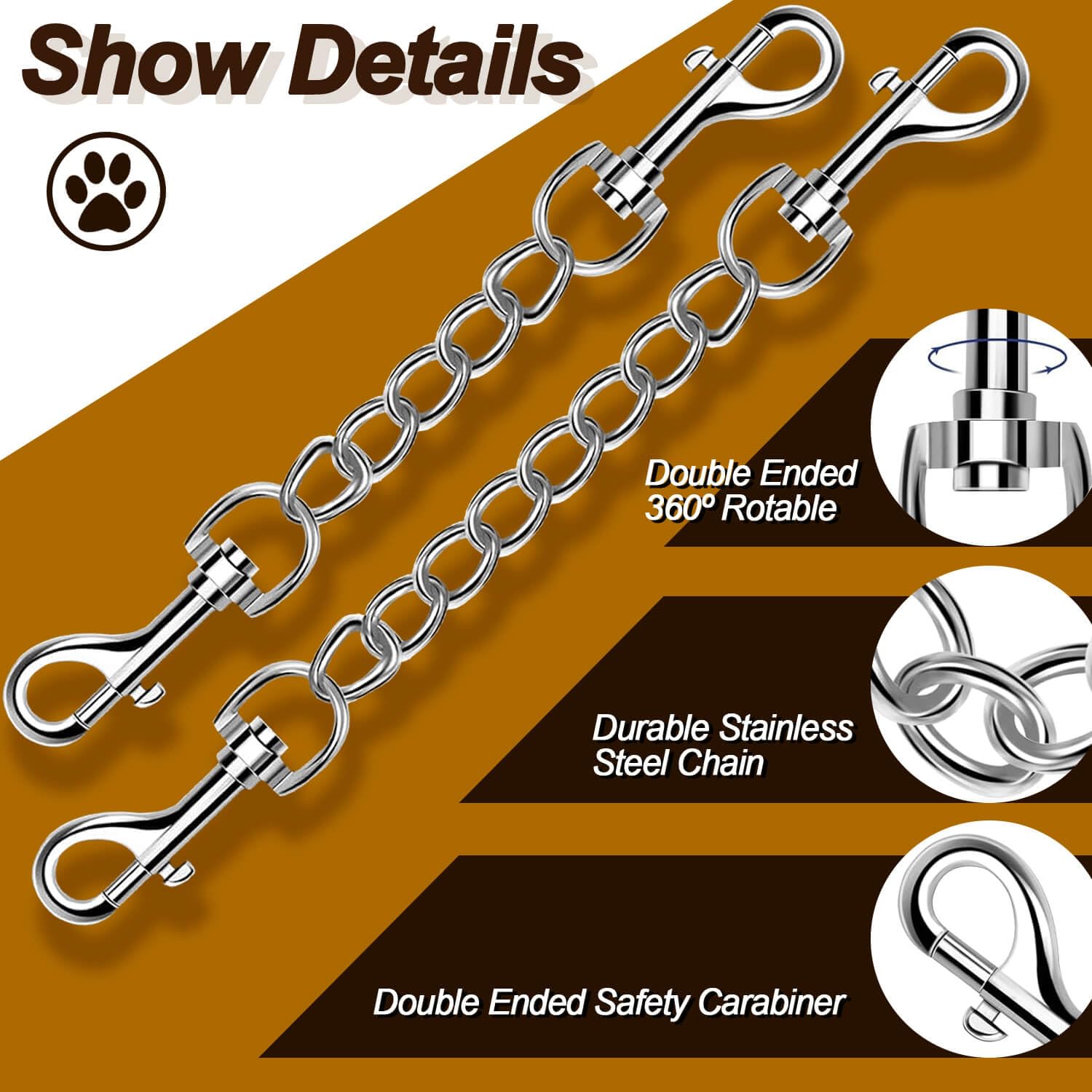 Dog Collar Backup Strap,Harness to Collar Safety Clip, Metal Stainless Steel Chain Leash Safety Strap - Image 3