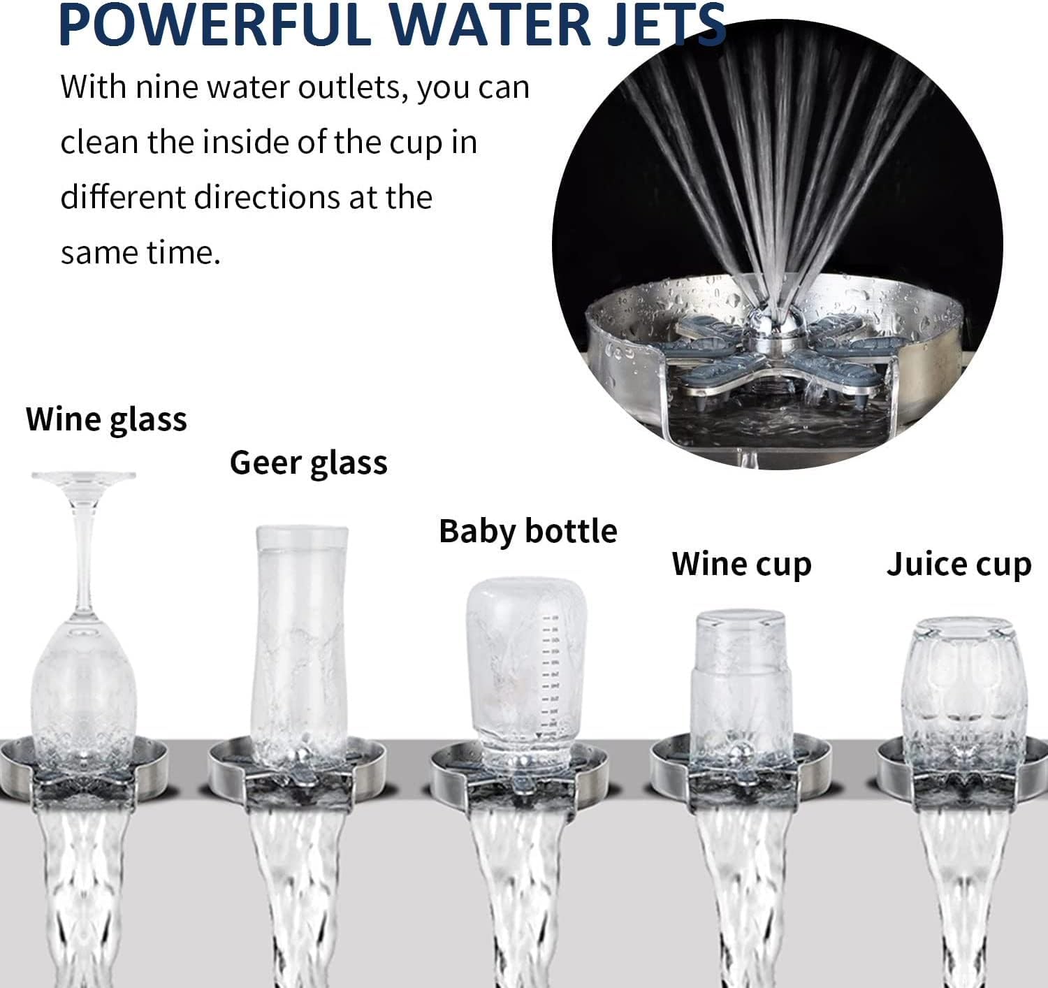 Rince-Verre Évier, Lave-Verre Automatique pour Évier de Cuisine, Bar et Maison, en Acier Inoxydable (Noir)