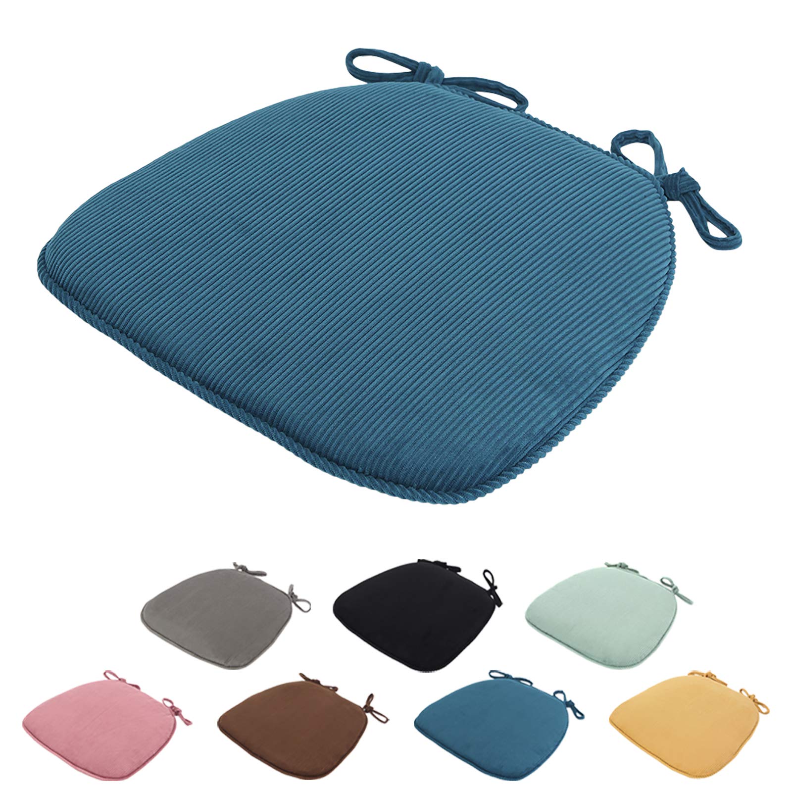SWECOMZE2 Pack Chair Cushion Pads Seat Pads for Home Dining Room Kitchen Office Garden Patio Chairpads Seatpads With ties Non Slip (Blue)