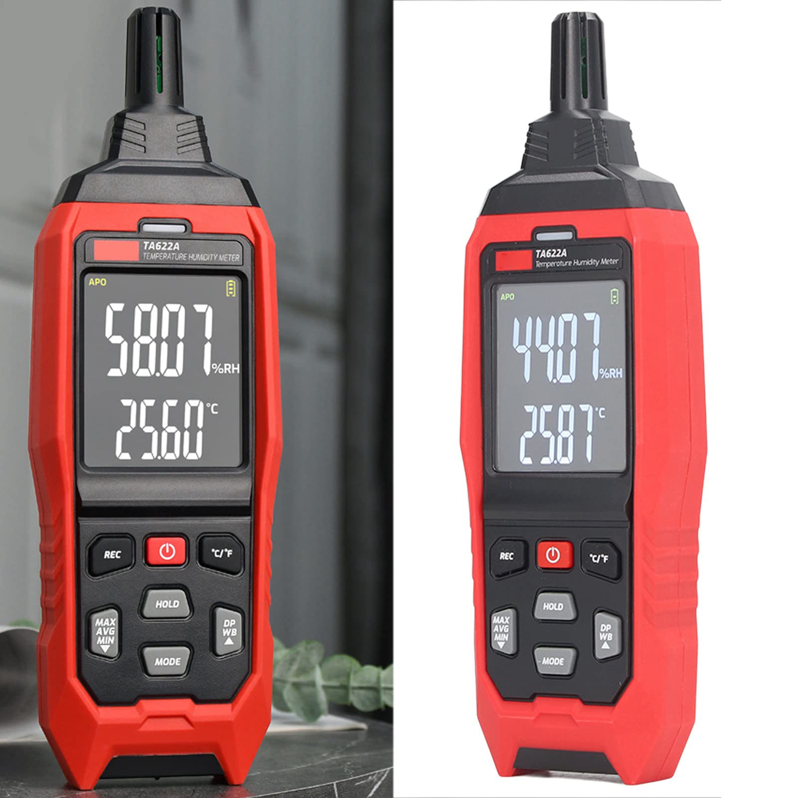 Tbest Misuratore Digitale di umidità e Temperatura, Igrometro con Misurazione del Punto di Rugiada e del Bulbo Umido Sensore SHTC3 Ad Alta Precisione Funzione di Allarme Personalizzata Display LCD