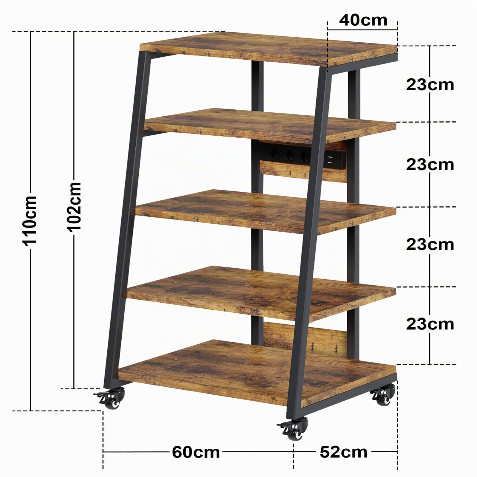 Rack HiFi 5 niveaux, platine vinyle, lumières LED, étagère réglable, bois, 60 x 52 x 110 cm