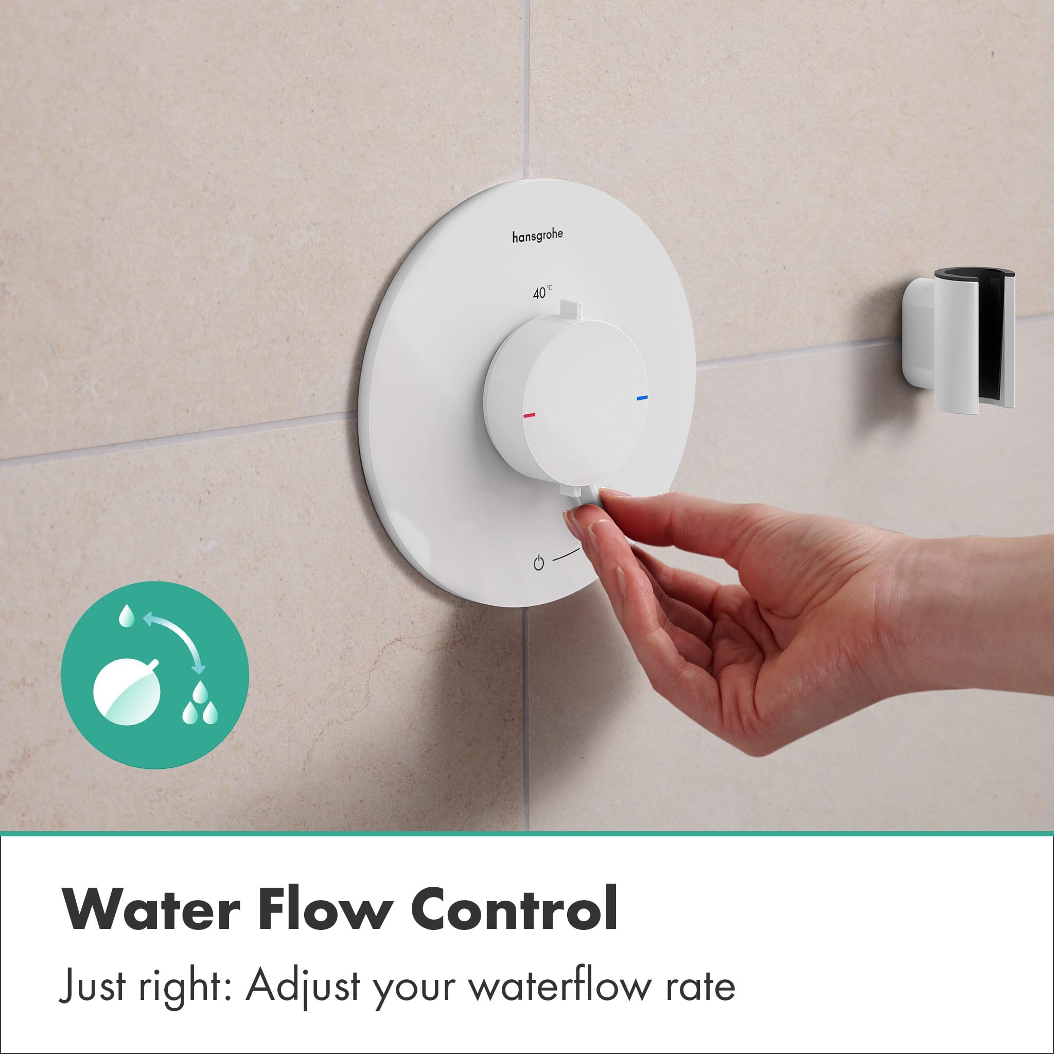hansgrohe Ecostat Comfort S - termostato para ducha empotrado, grifo ducha con botón de seguridad (SafetyStop) a 40 °C, mezclador para 1 función, blanco mate, 33714700