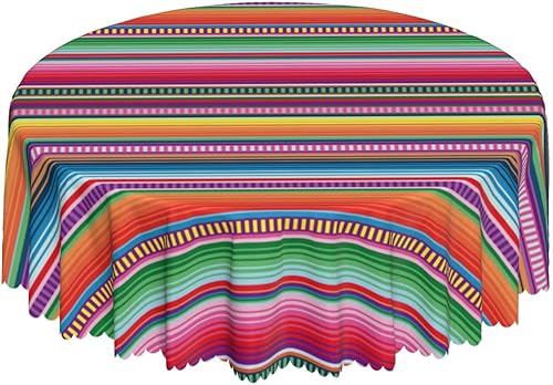 Mantel redondo a rayas mexicanas de 60 pulgadas, mantel étnico, resistente a las manchas, impermeable, a prueba de derrames, mantel de poliéster disponible en Yaxa Costa Rica