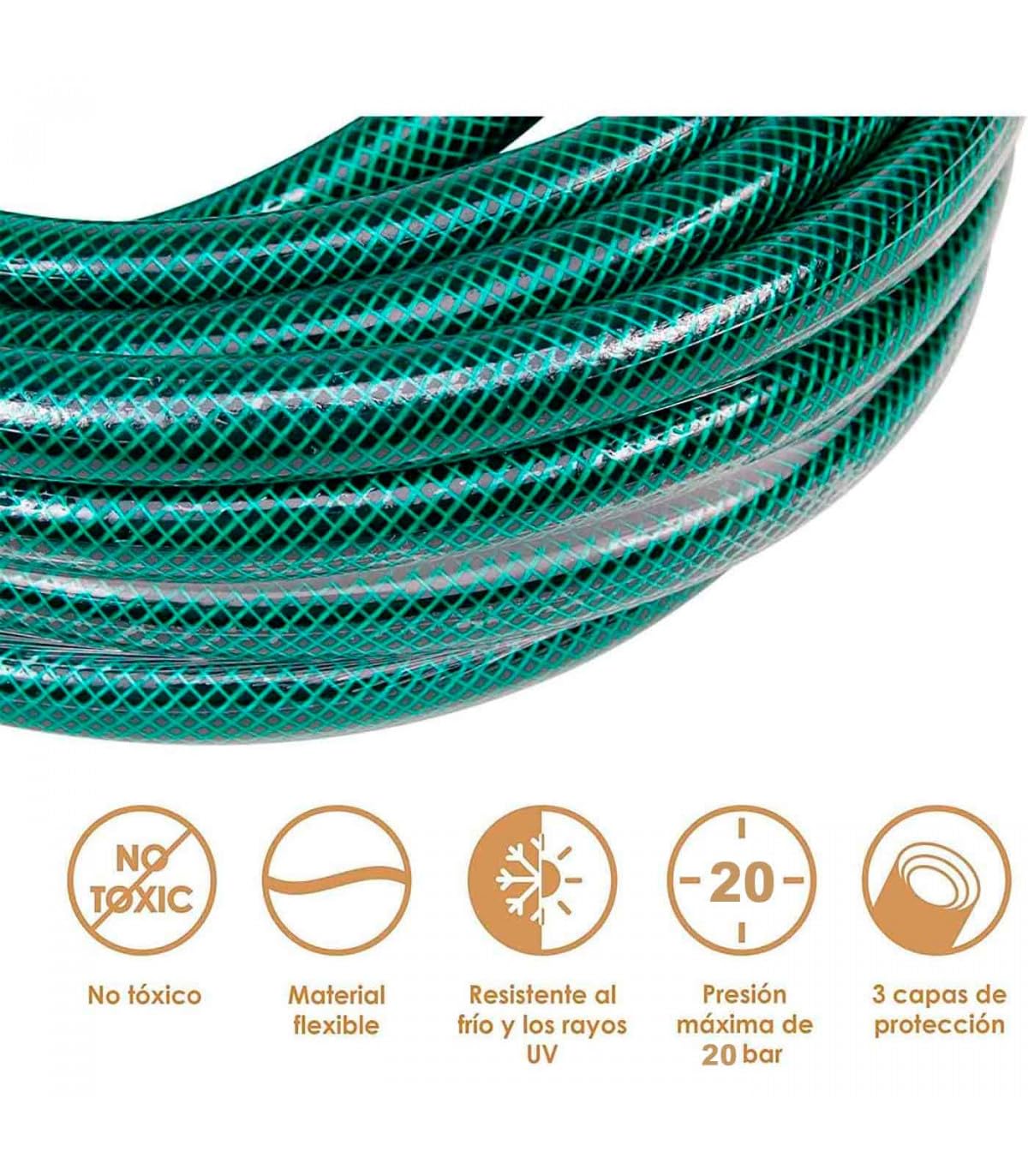 YIJIA | Manguera de jardín - Set Manguera con Conexión y Boquillas para Riego Reforzada 3 Capas, Presión de rotura de 20 bar - Diámetro Ø1/2" (12mm), Verde, Longitud de 30 Metros