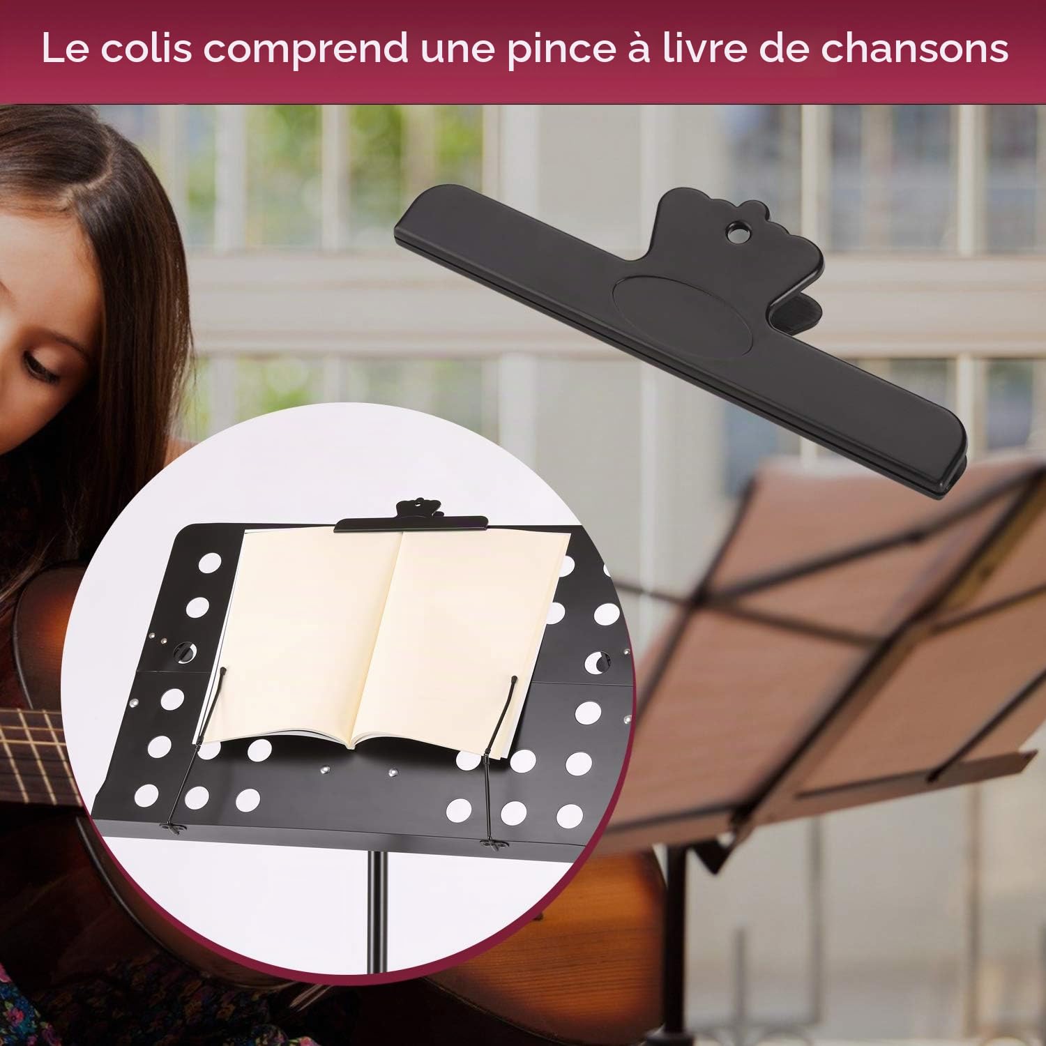 Pupitre de musique réglable et pliable en métal avec sac de transport, plateau à musique et support pour partitions de musique pour performance instrumentale