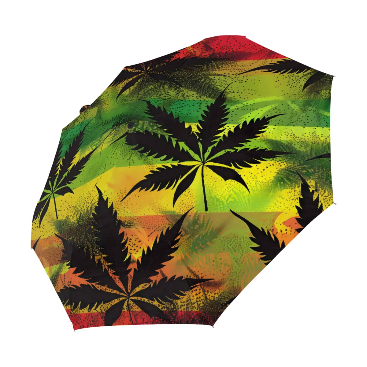 Ombrello pieghevole da viaggio Rasta con foglie di cannabis, compatto, antivento, impermeabile, con protezione UV, rivestimento nero, leggero, 8 costine, portatile, per pioggia e sole