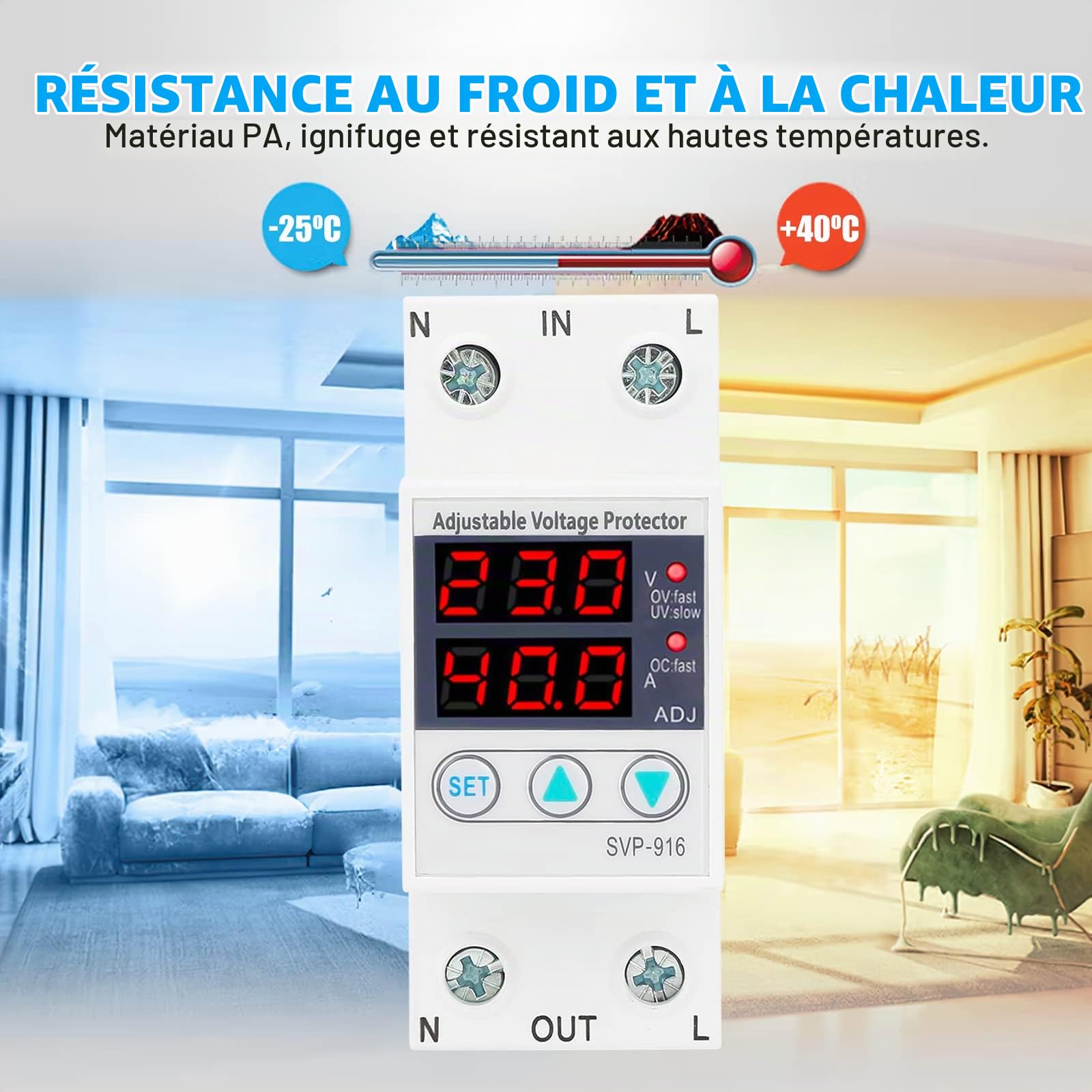 DeWin Protecteur de Courant de Tension, Protecteur de Courant de Surtension et de sous-Tension Réglable Monophasé Intelligent 40A AC 230V
