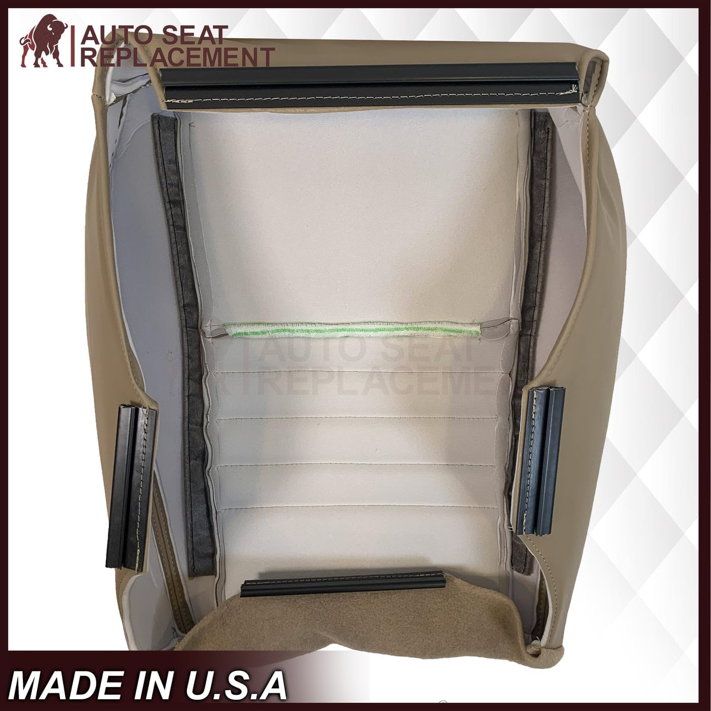 Auto Seat Replacement, Compatible with 1999 2000 2001 2002 2003 2004 Compatible with Ford Mustang GT Convertible Synthetic Leather Seat Cover, Fits Both Driver and Passenger in Medium Parchment Tan