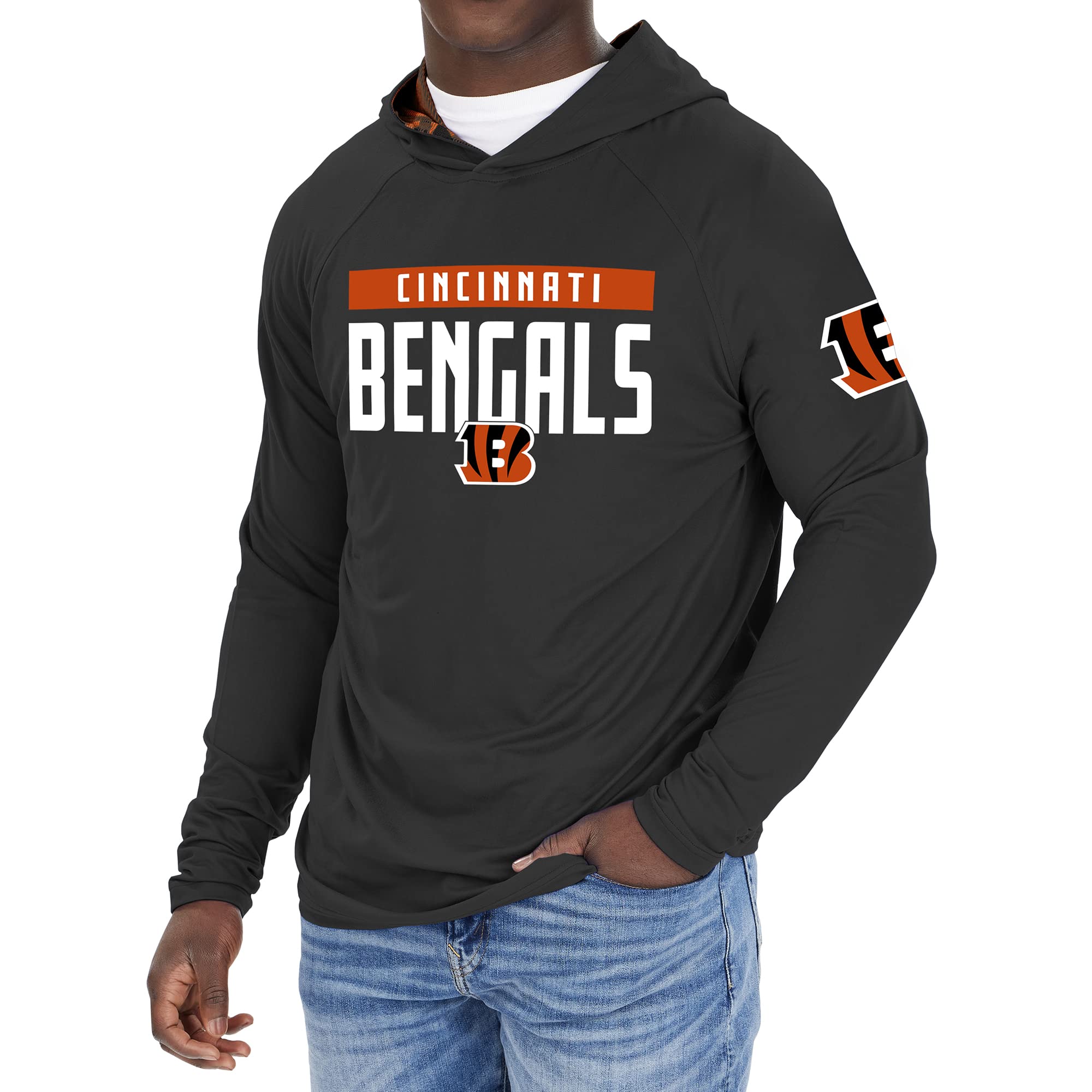 Zubaz NFL Football Men's Solid Team Hoodie with Camo Lined Hood and Sleeve Graphic — view 56
