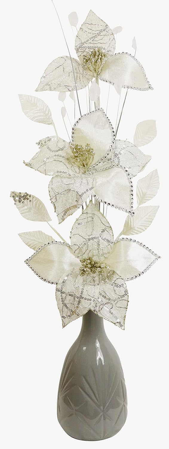 Silver and Grey Artificial Flowers in Vase, Room Decor, Tall 65cm