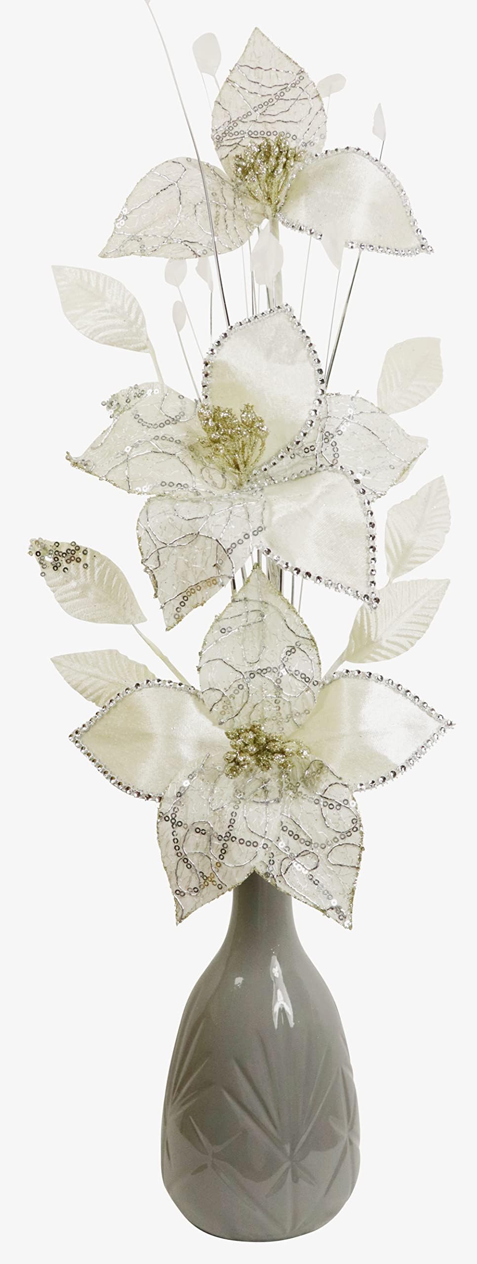 Silver and Grey Artificial Flowers in Vase, Room Decor, Tall - 65cm