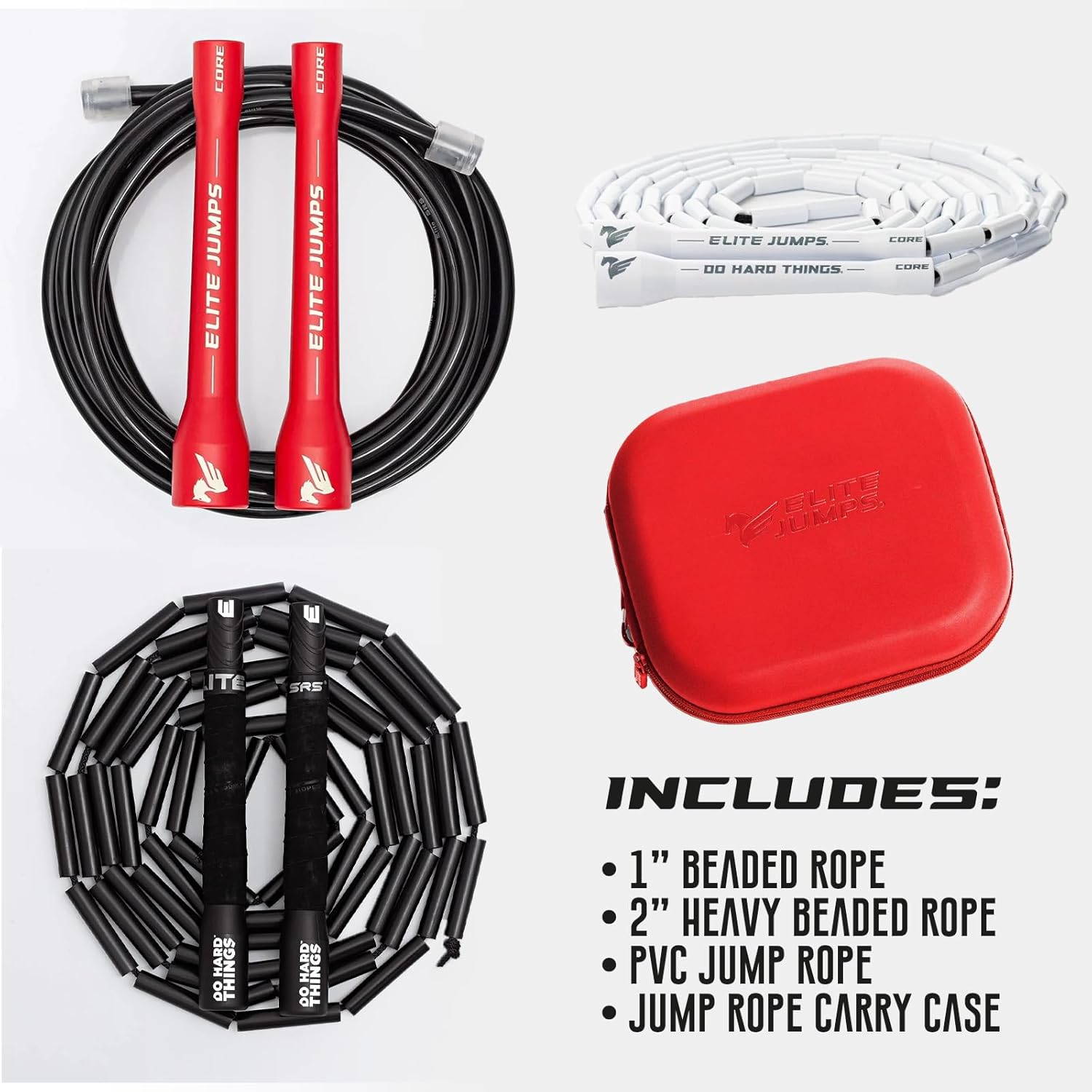 Elite Jumps - Beginner Progression Bundle - 3 Weighted Jump Ropes & Storage Case - Ropes for Beginners, Intermediates, & Advanced Users - Strong & Durable - Progression Training