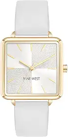 Relógio feminino Nine West, couro sintético, branco